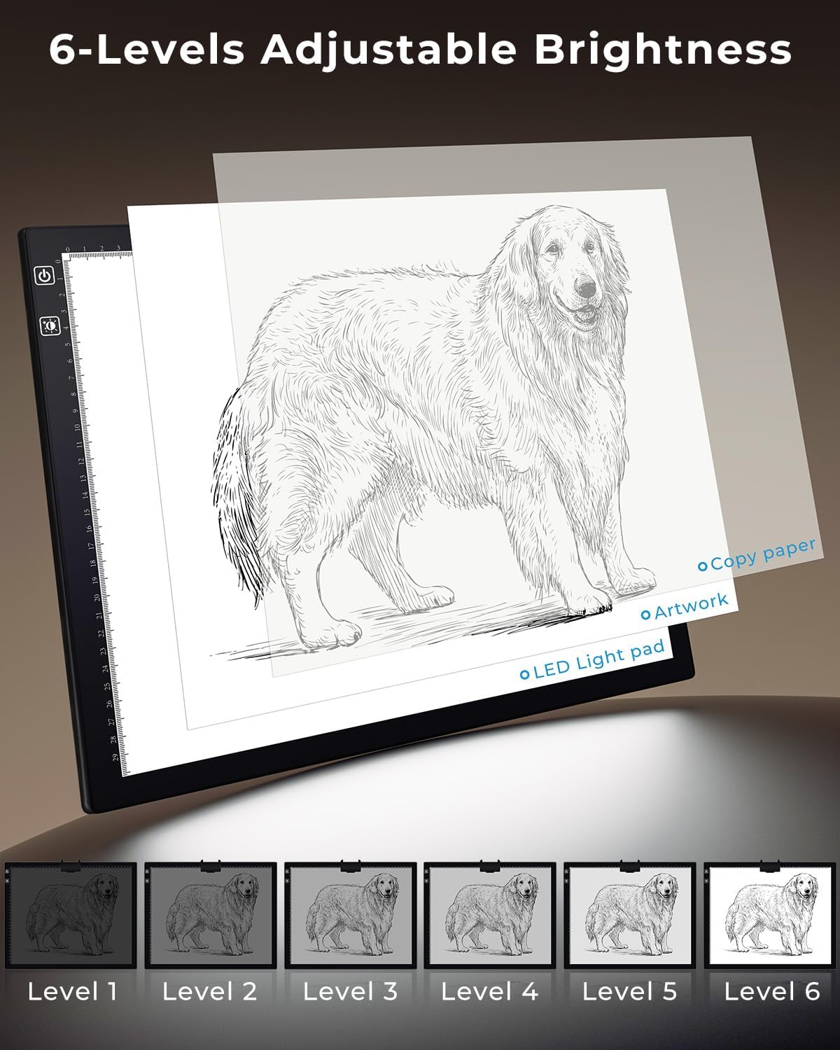 Bylitodt Rechargeable A3 Light Pad, Diamond Art Light Board, Lightbox for Tracing and Drawing with 3 Colors & 6 Brightness, Tracing Pad for Weeding Vinyl, Sketching, Diamond Painting Accessories