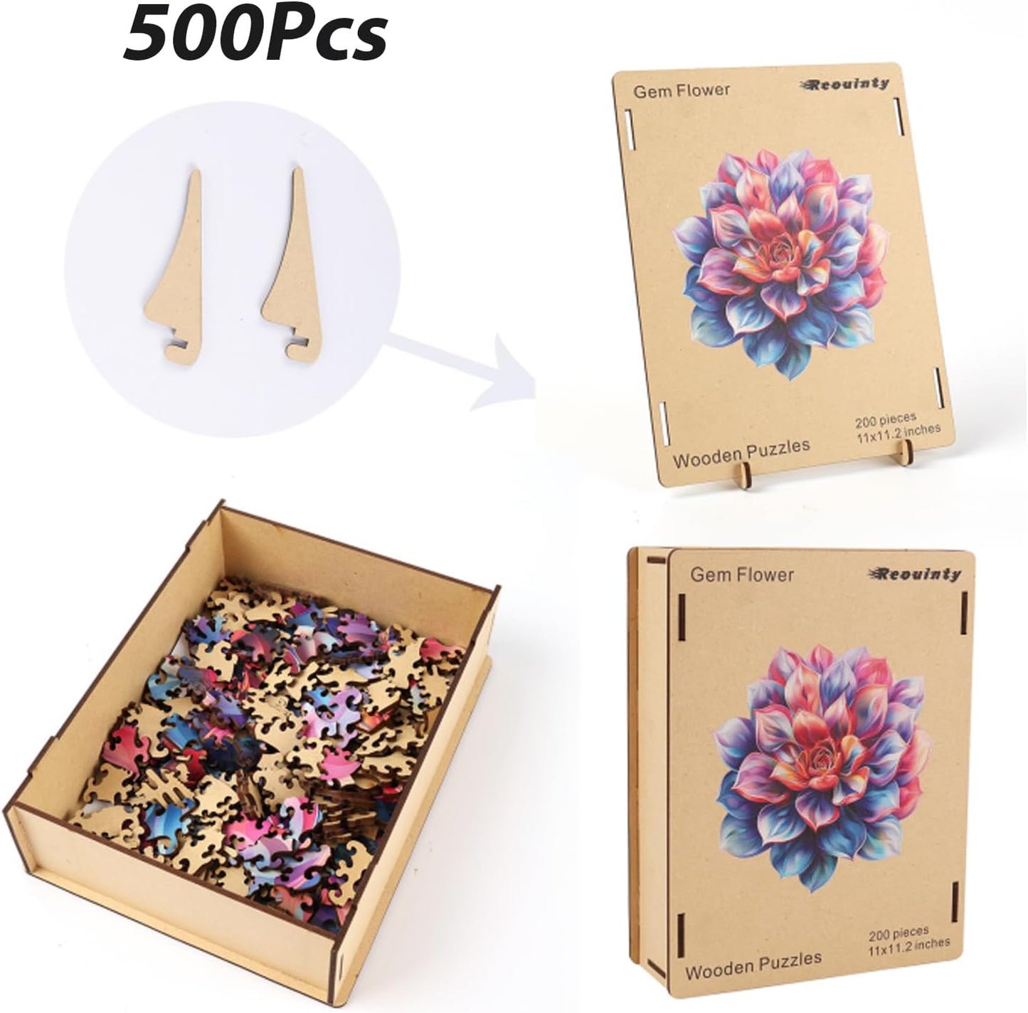 Wooden Puzzles for Adult 500 Piece, Flower Succulent Puzzle for Girls and Women, Challenging Puzzle, Luxurious Shaped Wooden Puzzles for Adults, Family Game 16.9 x 16.3in