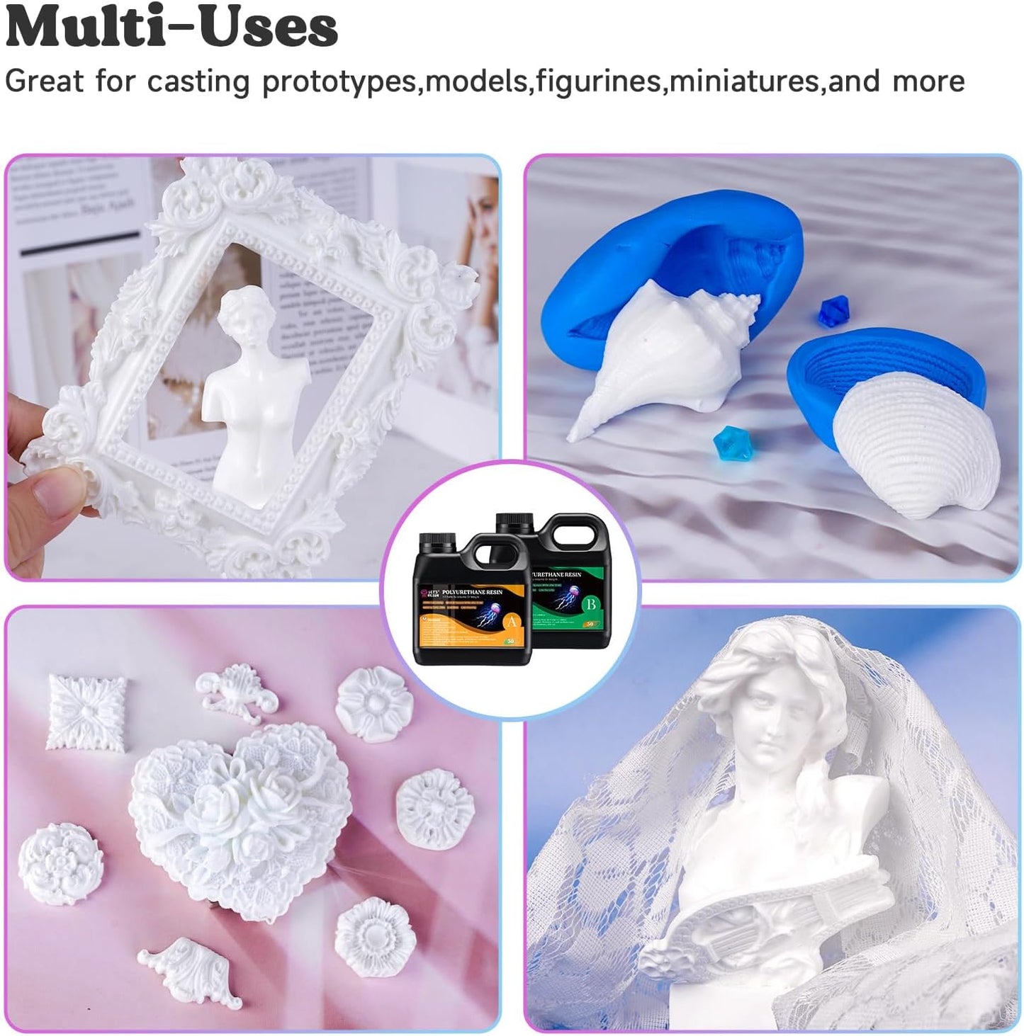 LET'S RESIN Polyurethane Resin, 60oz 2 Part Casting Resin, Fast Cured Resin within 10 Minutes, Ultra Low Viscosity & Low Odor Pourable Liquid Plastic for Casting Models, Prototypes & Other Resin Craft