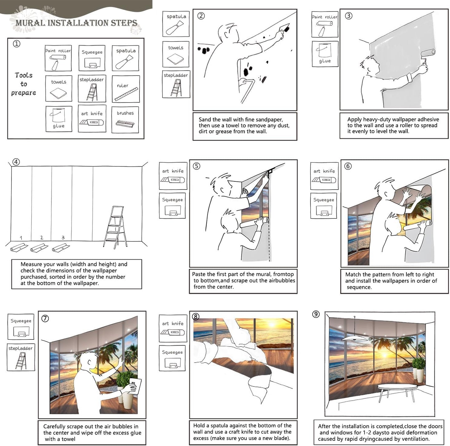 AFZEVEB-3D Landscape Wallpaper seafront verandahs Wall murals for Bedroom 159"x107"(Not Peel and Stick)