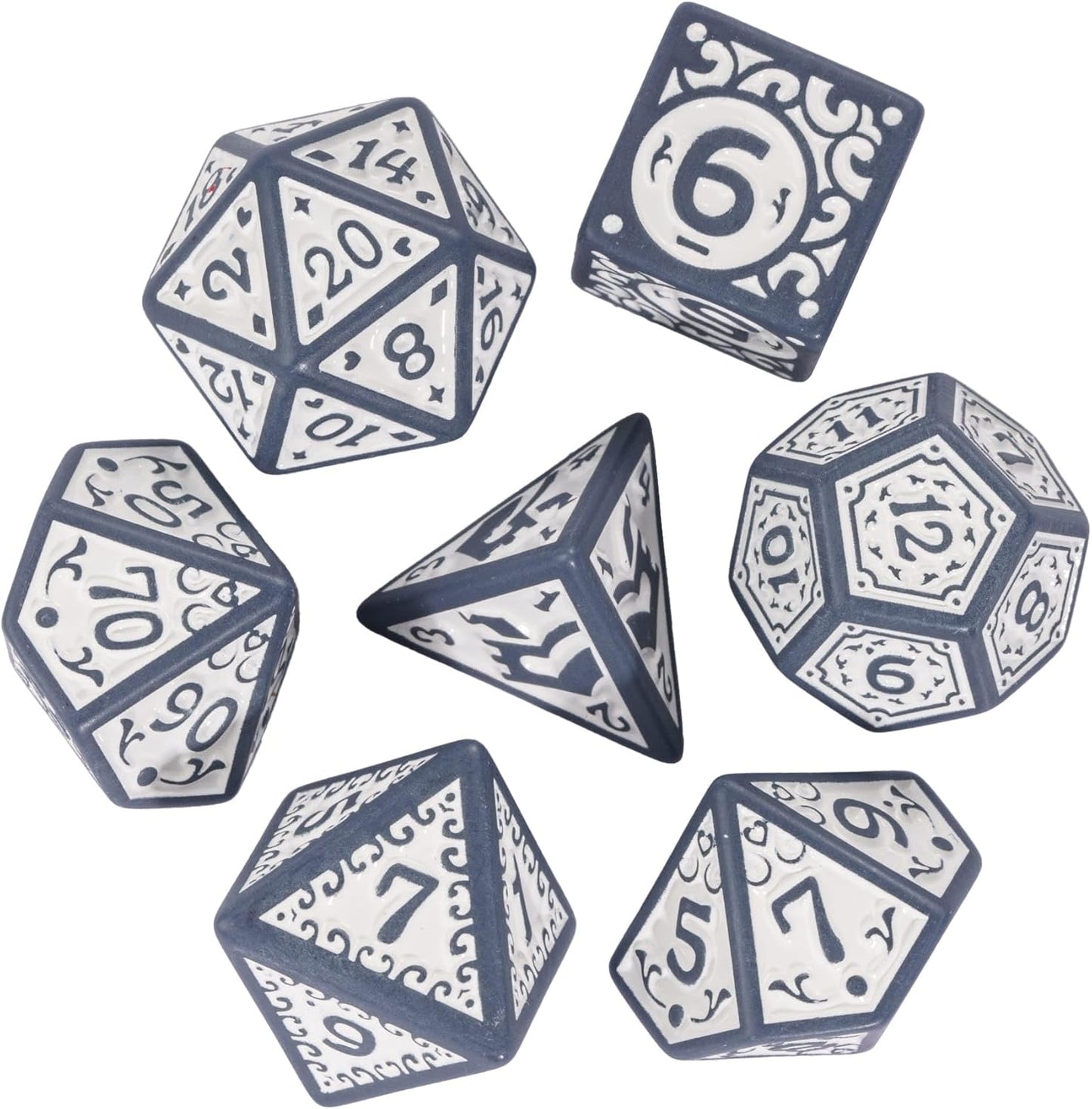7-Die DND Dice Set New Pattern Polyhedral Dice Set with Leather Bag D&D Die for RPG Table Games(Blue White)