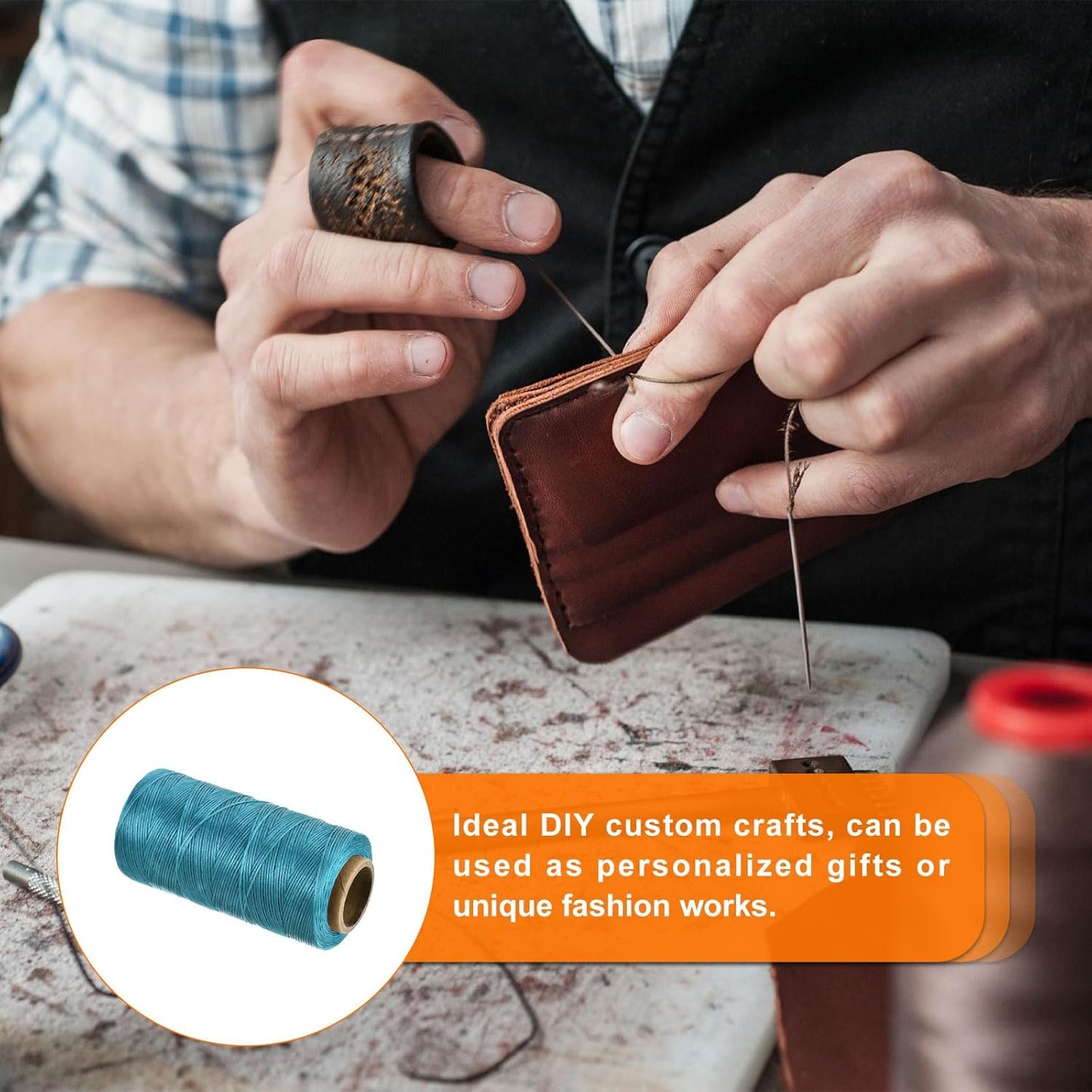 MECCANIXITY Waxed Thread,197 Yard 1mm 210D Flat Wax Thread Polyester Waxed String for Leather Sewing Hand Weaving Book Binding Home Decoration,Sky Blue