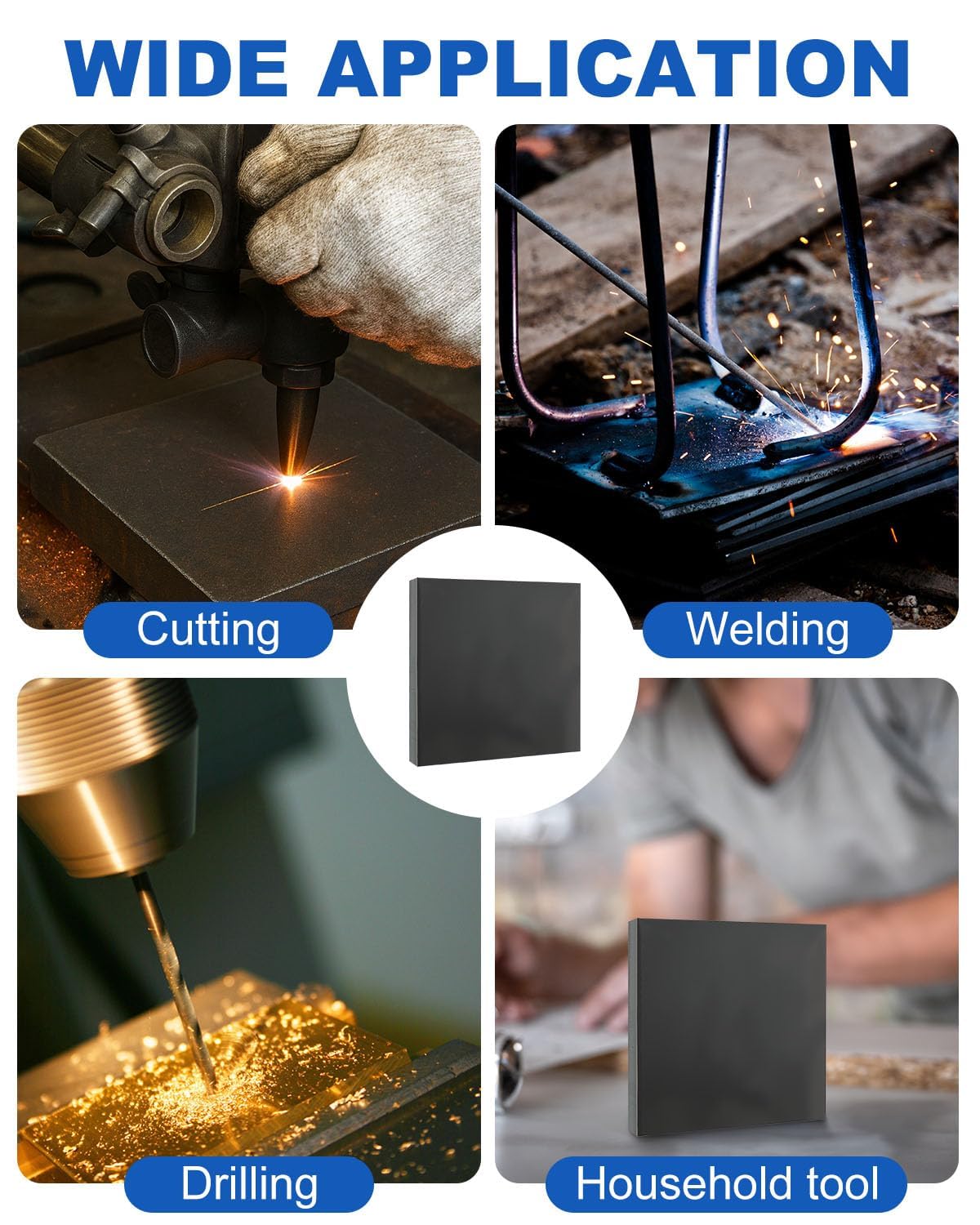 Rocaris Hot Rolled Steel Plate 5/8" x 6" x 6", Pack of 2, Weldable Steel Sheet Metal for Auto Body Repair, DIY Projects, Industrial Support