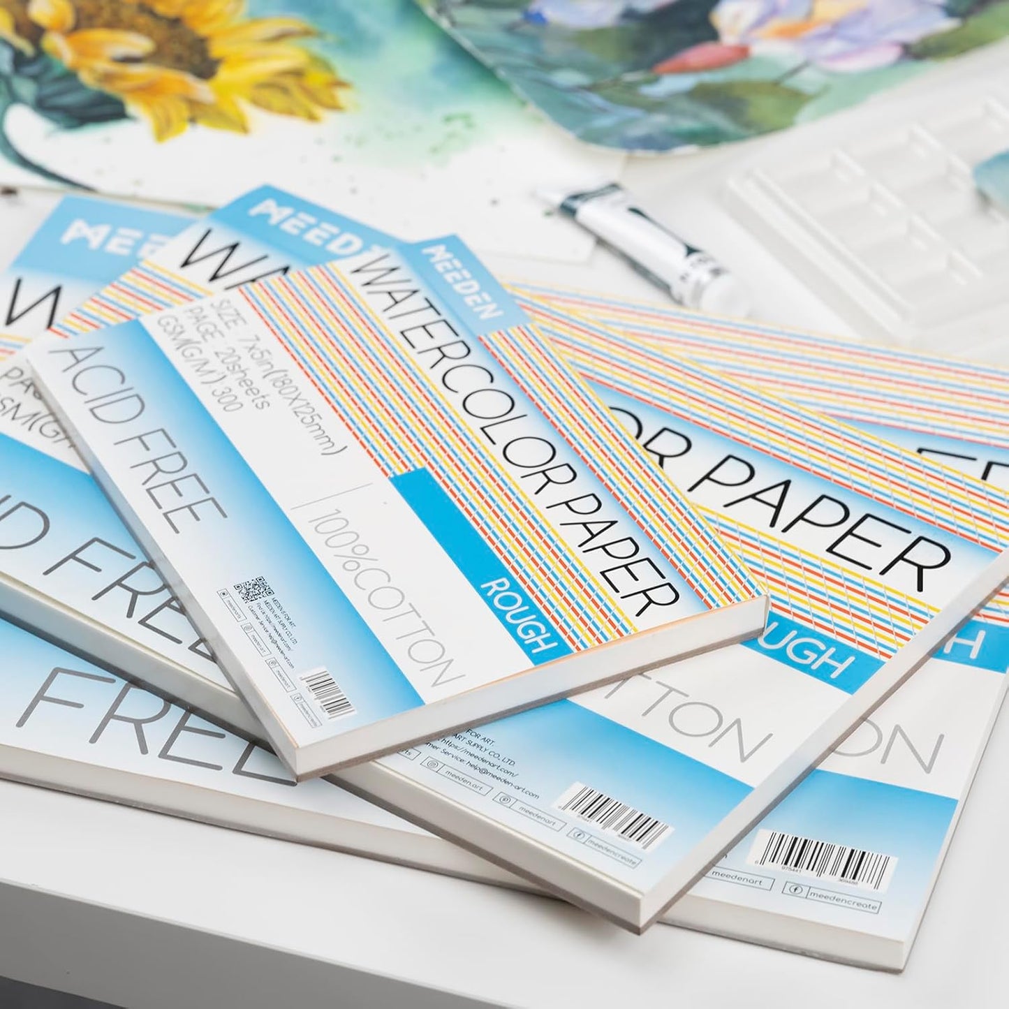 MEEDEN Watercolor Paper Block, 100% Cotton Watercolor Paper Pad of 20 Sheets, 140lb/300gsm, Acid-Free Art Paper for Watercolor, Gouache, Ink and More, 5" x 7" Rough Grain