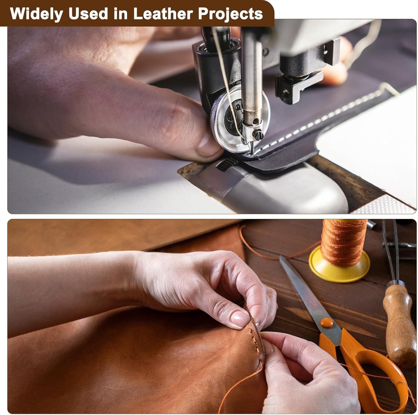 uxcell 150D 0.8mm Flat Waxed Thread 284 Yards Polyester Leather Sewing Waxed String Hand Stitching Waxed Cord for Leather Stitching Sewing Bookbinding DIY Craft Light Khaki