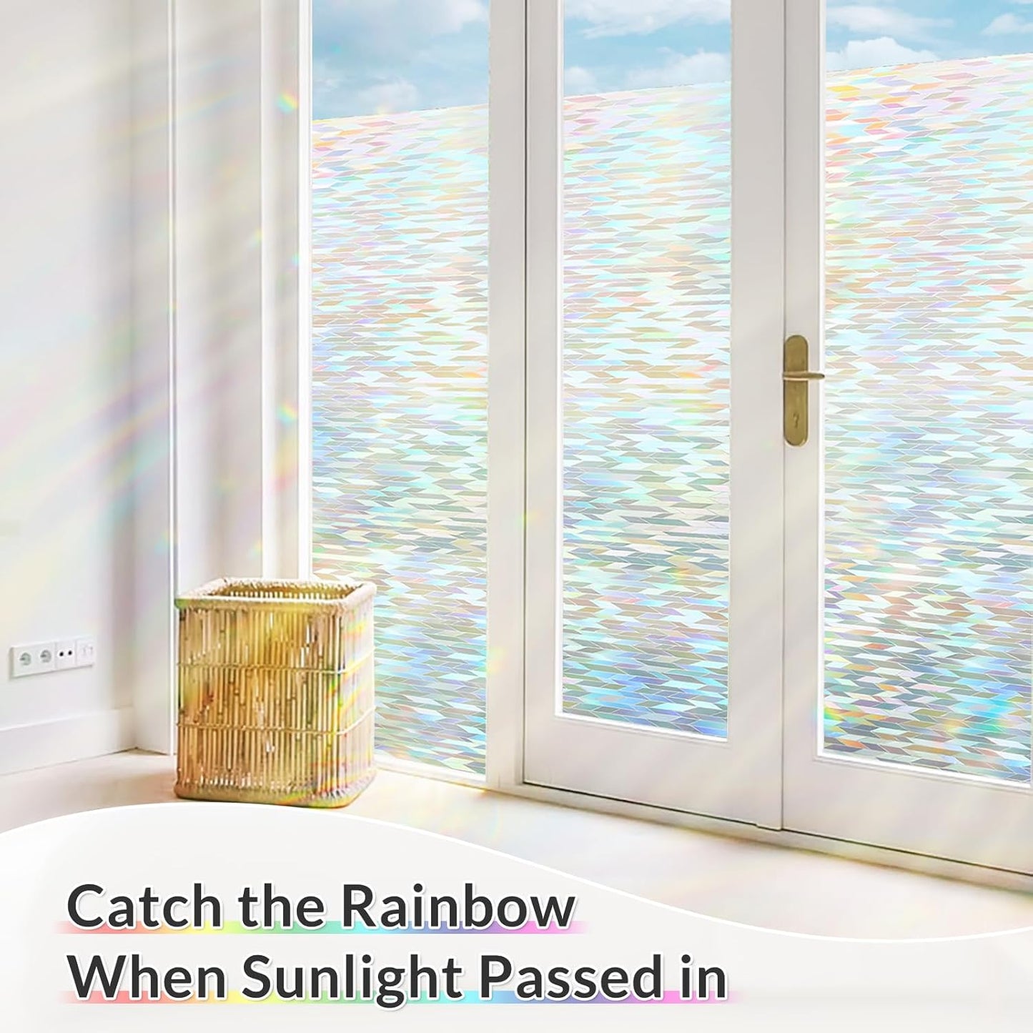 rabbitgoo Window Privacy Film with Installation Tools, Stained Glass Window Film Rainbow Prism Decorative Glass Clings for Home Decor, Static Cling Covering Sun Blocking, 17.5" x 78.7"