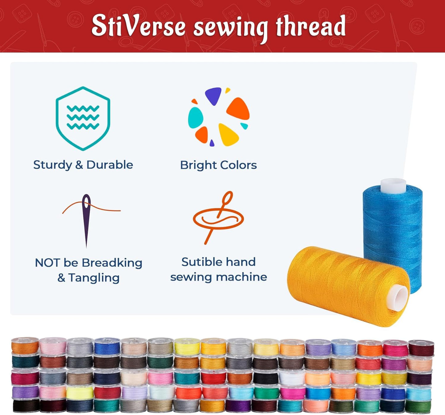 184 Pcs 80 Color Thread for Sewing Machine, 500 Yard Sewing Machine Thread & Prewound Bobbins Size A, Sewing Threads for Sewing Machine Hand DIY Beginners, Stitching, Home