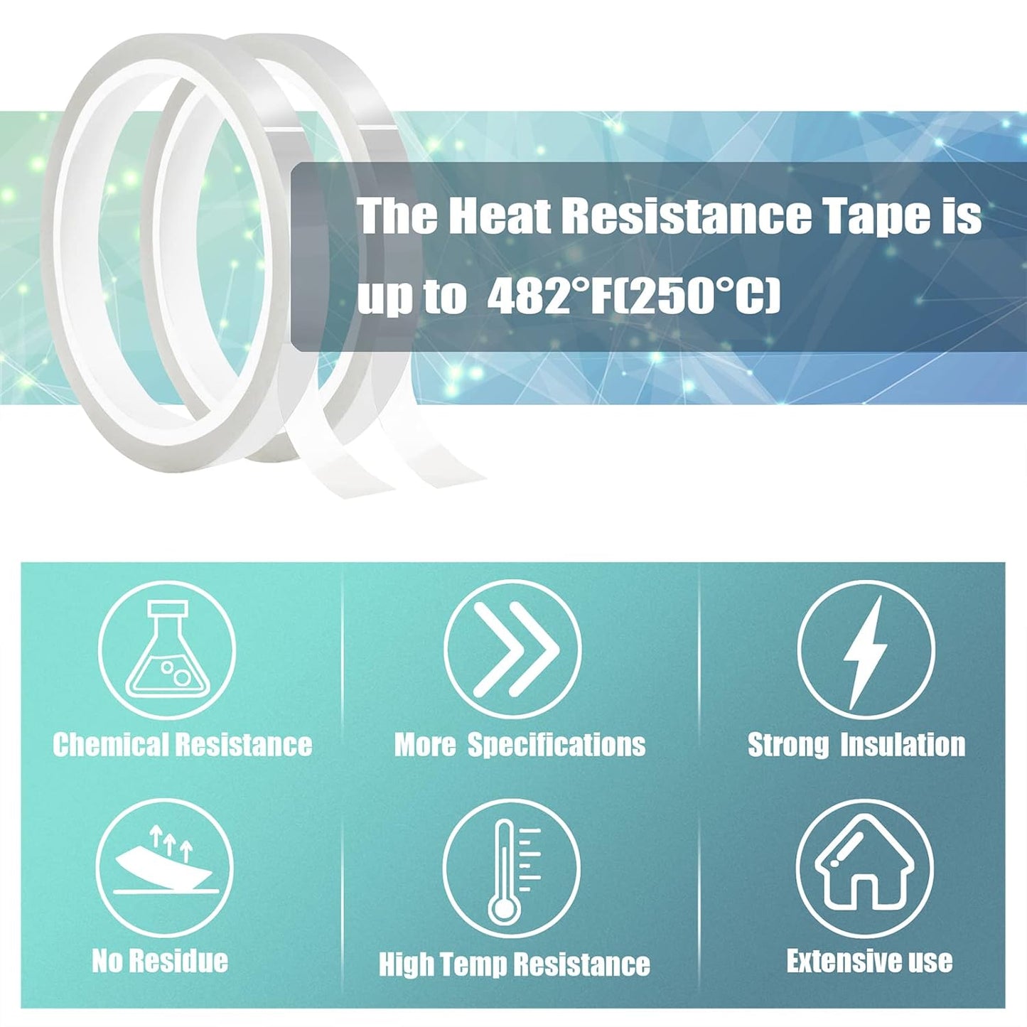 2 Rolls 10mm x33m(108ft) Clear Heat Tape,Transparent High Temperature Heat Resistant Tape,Heat Transfer Tape for Heat Press and Sublimation,Heat Transfer Vinyl,No Residue