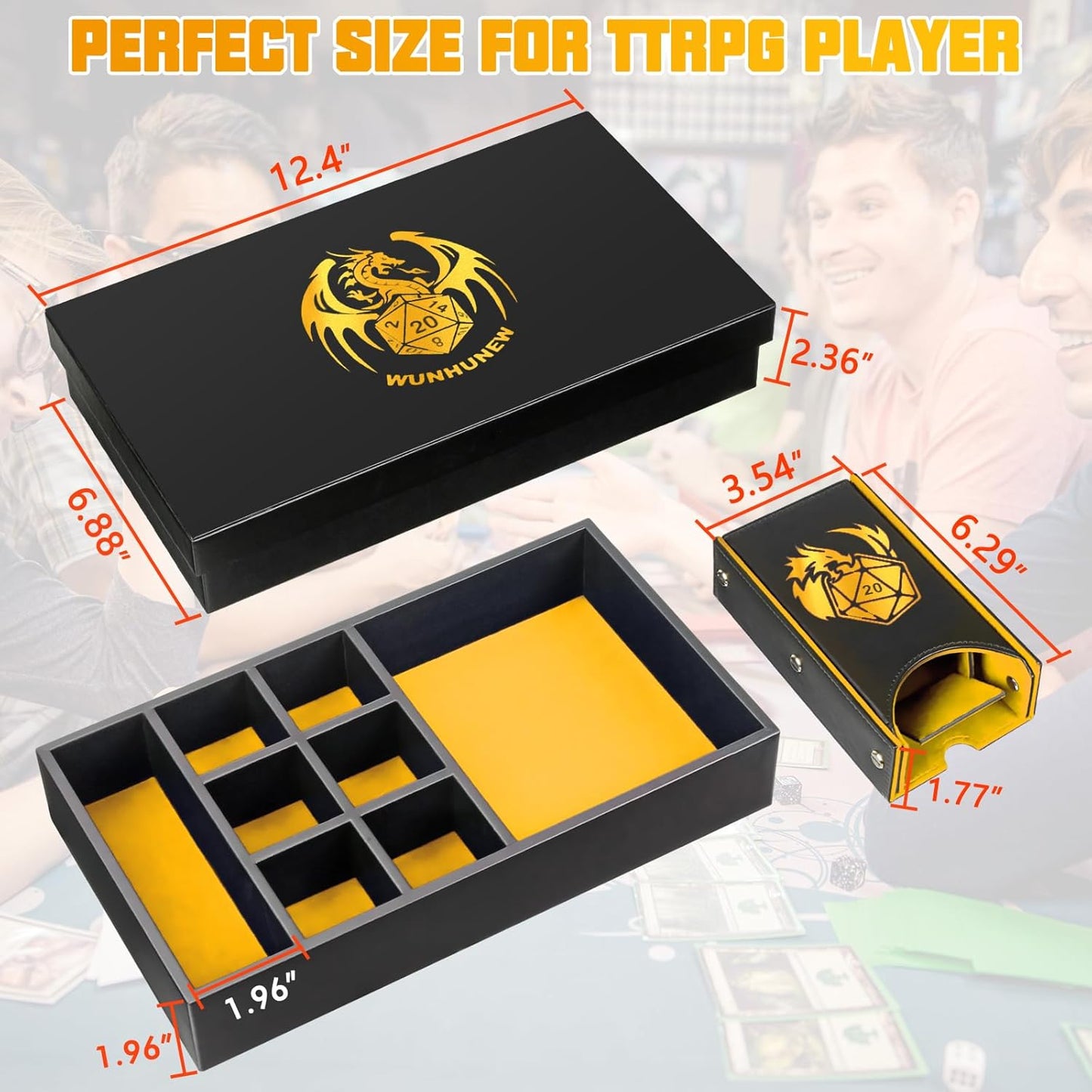 DND Dice Tray & Tower Storage Box, 4 in 1 D&D Dice Holder Case (Dice Rolling Tray, Dice Roller Tower, Dice & Miniature Storage), Great RPG Accessories Gifts for Dungeons and Dragons MTG DM & Player