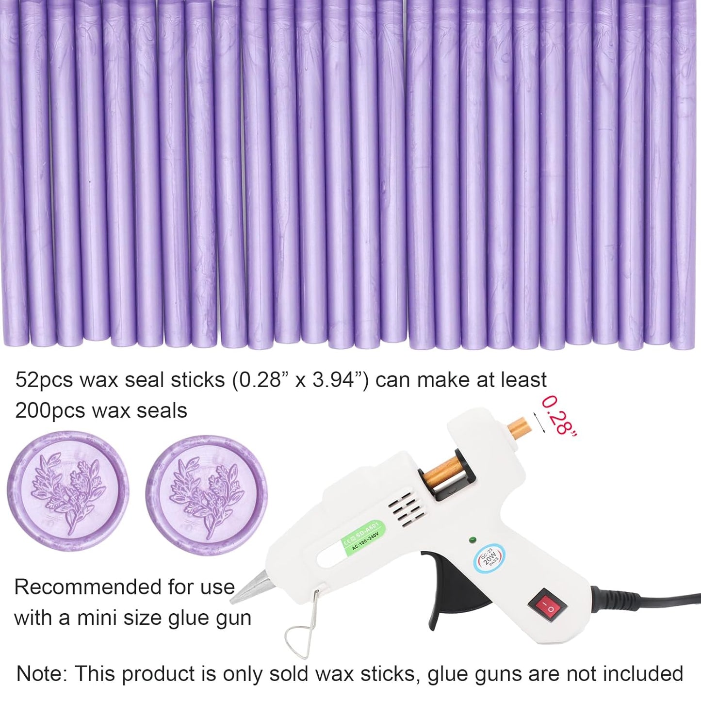 52pcs Lilac Purple Wax Sealing Sticks, Andotopee Glue Gun Wax Seal Sticks for Wax Seal Stamp, Premium Sealing Wax for Envelope Seal Wedding Invitation Craft Adhesive, Great Gift Ideas (Mini Size)