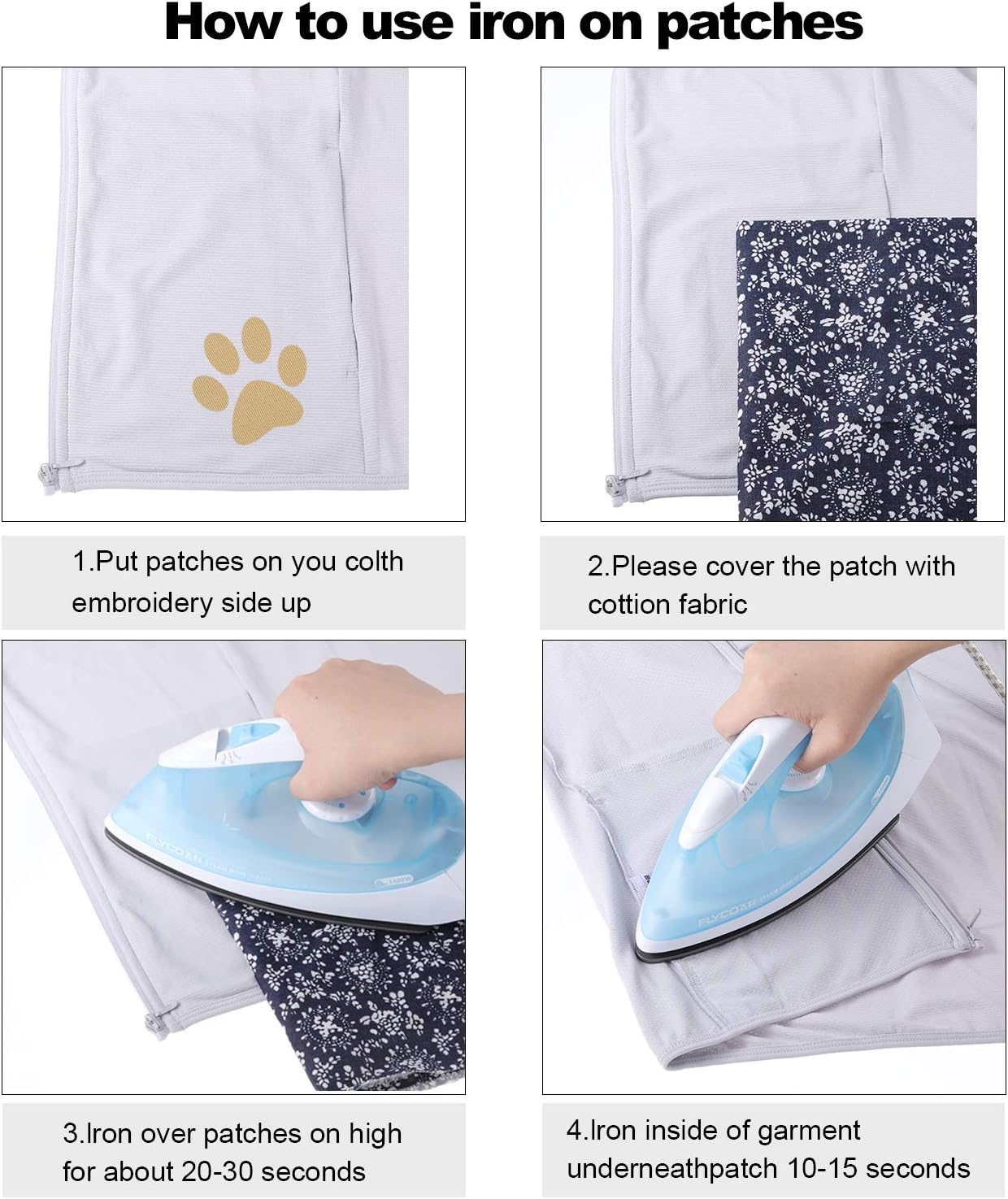 30 Pieces Iron on Fabric Patches Fabric Repair Patches Twill Clothing Repair Patch Kit for Jacket Clothes, 3 Sizes, 5 Colors (Black, Navy Blue, Dark Denim, Light Denim, Khaki)