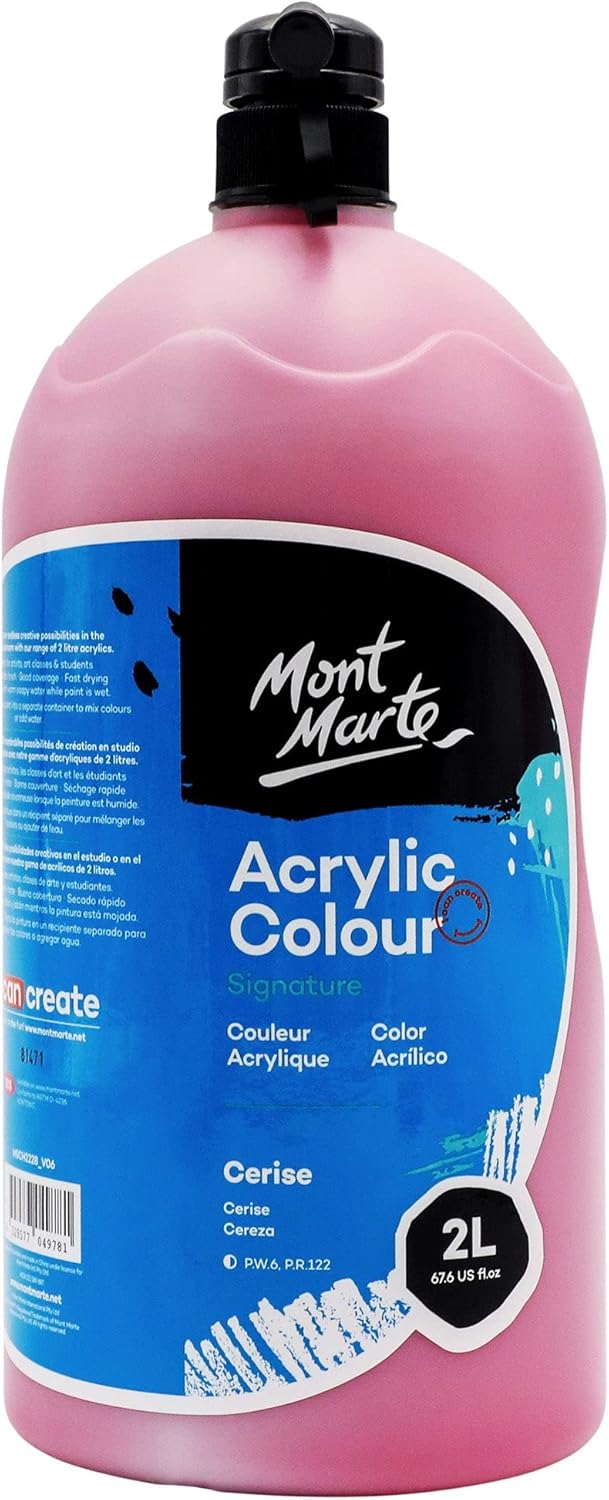Mont Marte Discovery School Acrylic, Carmine, 1/2 Gallon (2 Liter). Ideal for Students and Artists. Excellent Coverage and Fast Drying. Pump Lid Included.