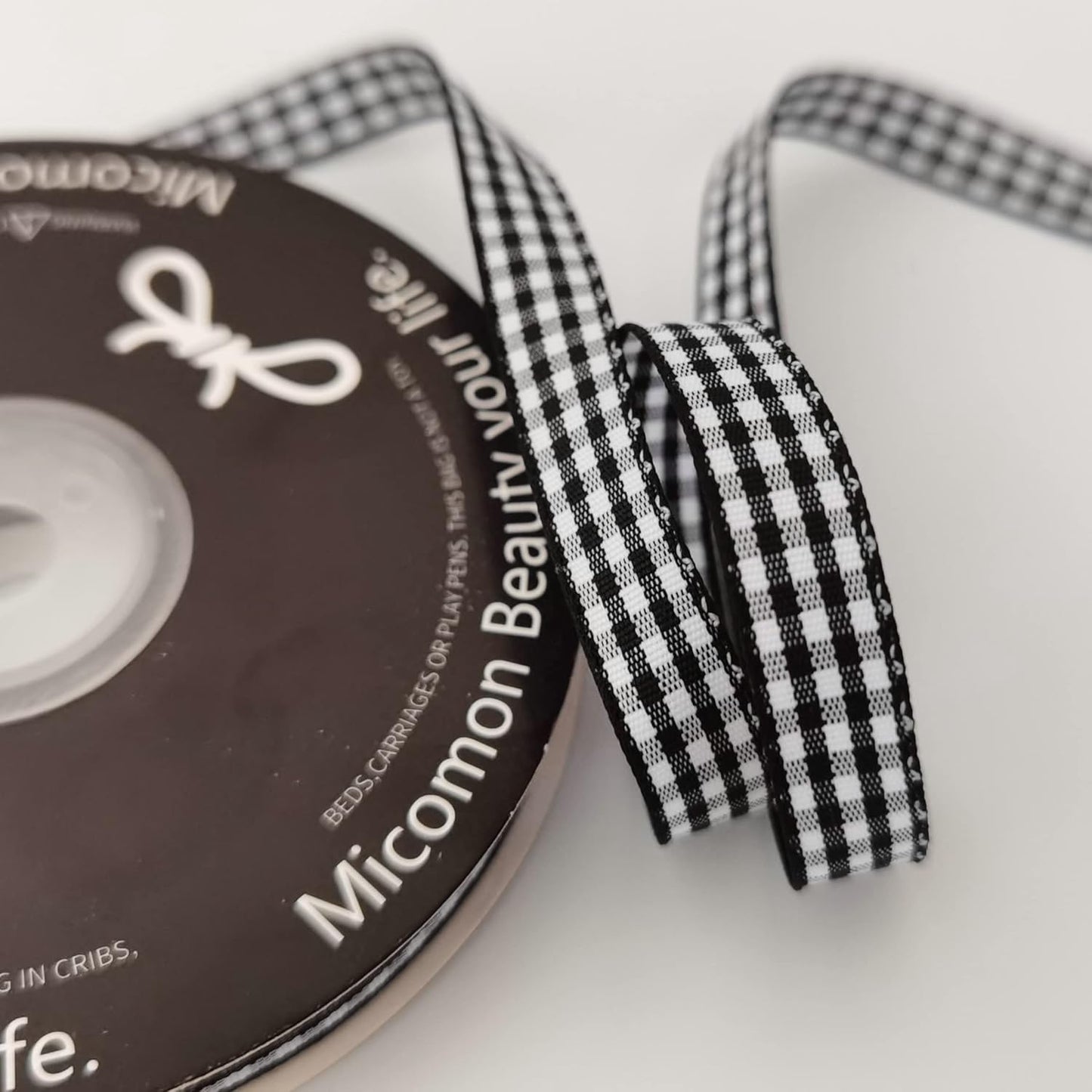 Buffalo Check Ribbon Black and White Gingham Ribbon 25 Yards for Crafts (3/8", Black)