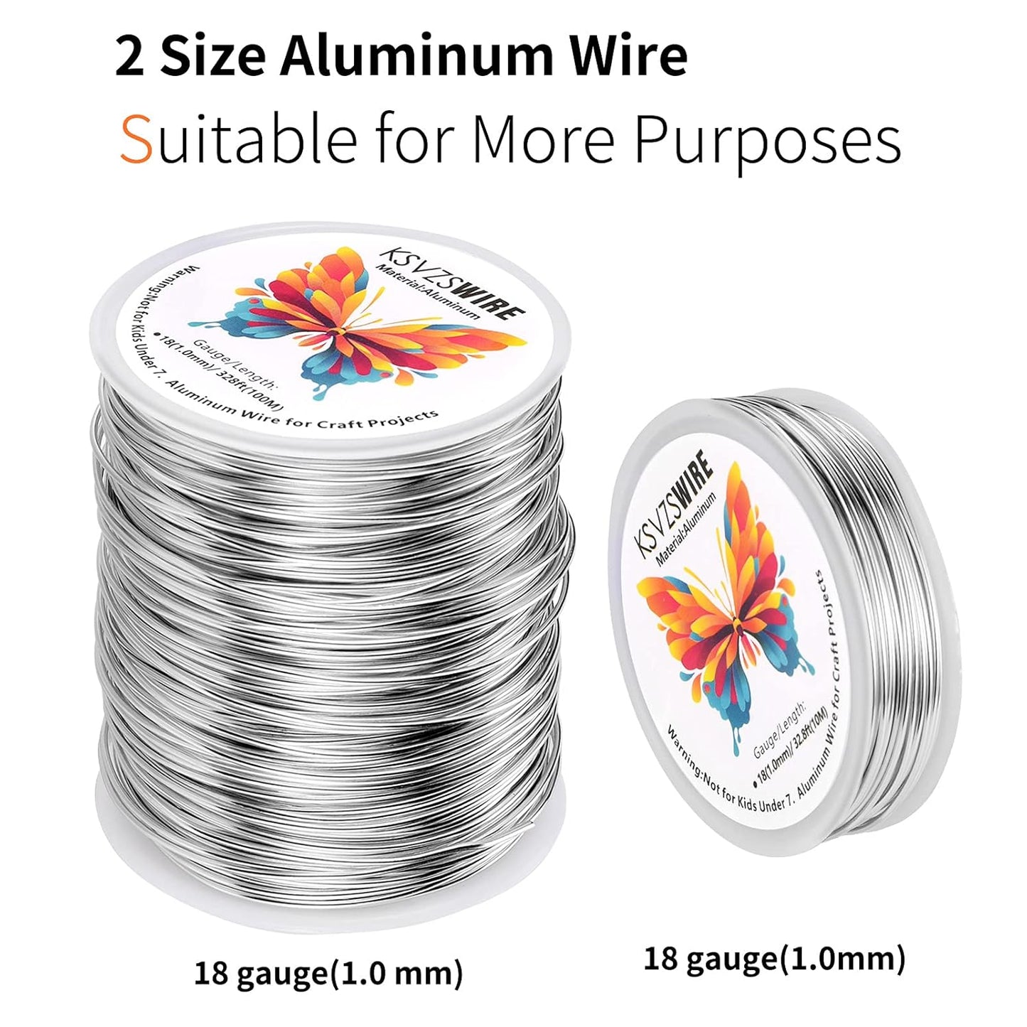 18 Gauge(1.0mm) Aluminum Wire 328 Feet(100M) KSVZS Bendable Metal Wire for Crafts, Sculpting, Armature, Jewelry Making【3-in-1】+18Gauge(1.0mm) 32.8Ft(10M)+1 Pliers(Silver)…