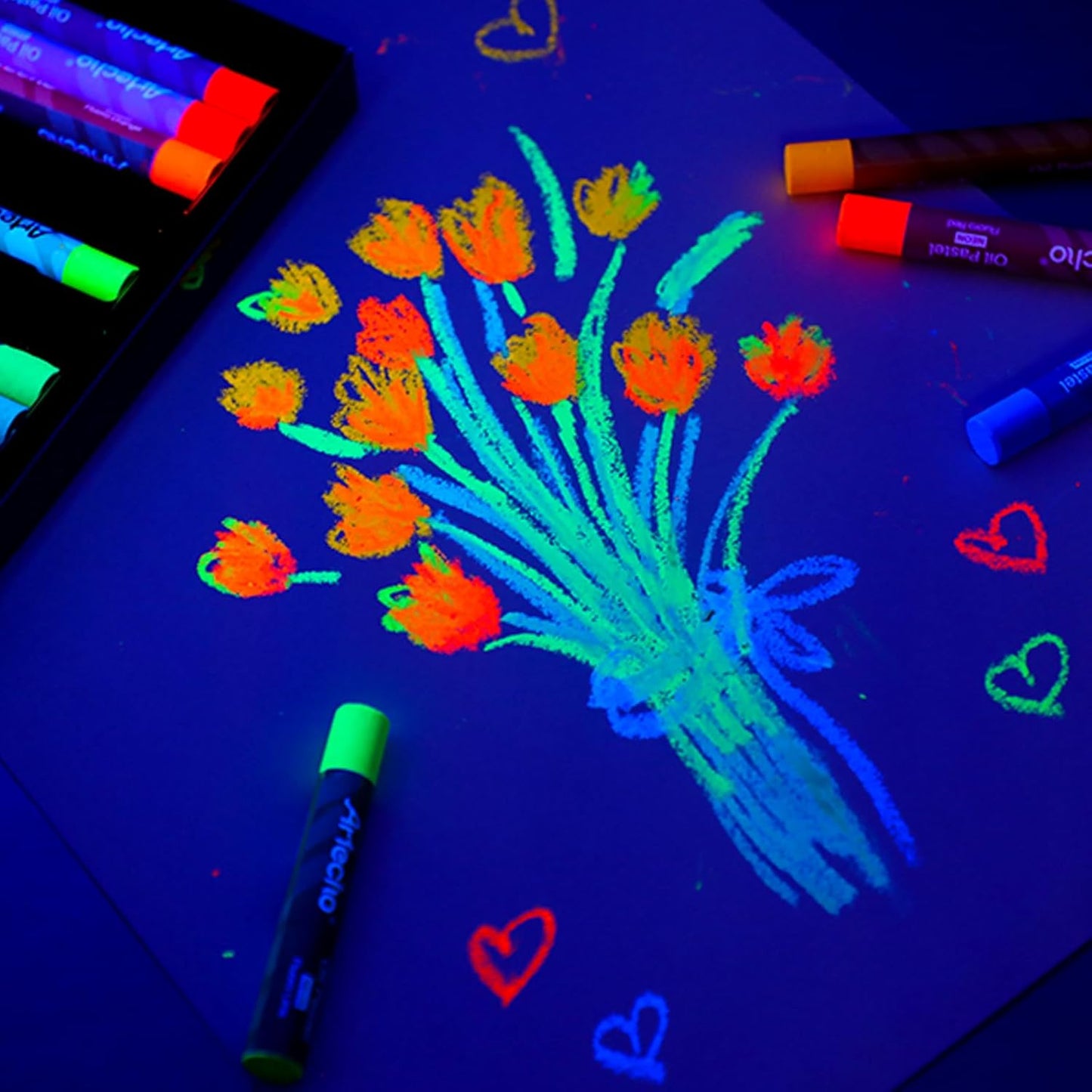 Artecho Neon Oil Pastels Set of 12 Colors, Soft Oil Pastels for Art Painting, Drawing, Blending (10 x 70 mm)