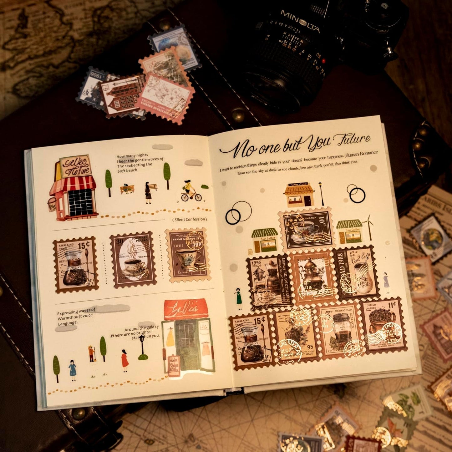 Vintage Stamp Paper Set, 120 PCS Embossed Scrapbook Paper Kit for Journaling, DIY Collage, Card Making, and Art Crafts Supplies