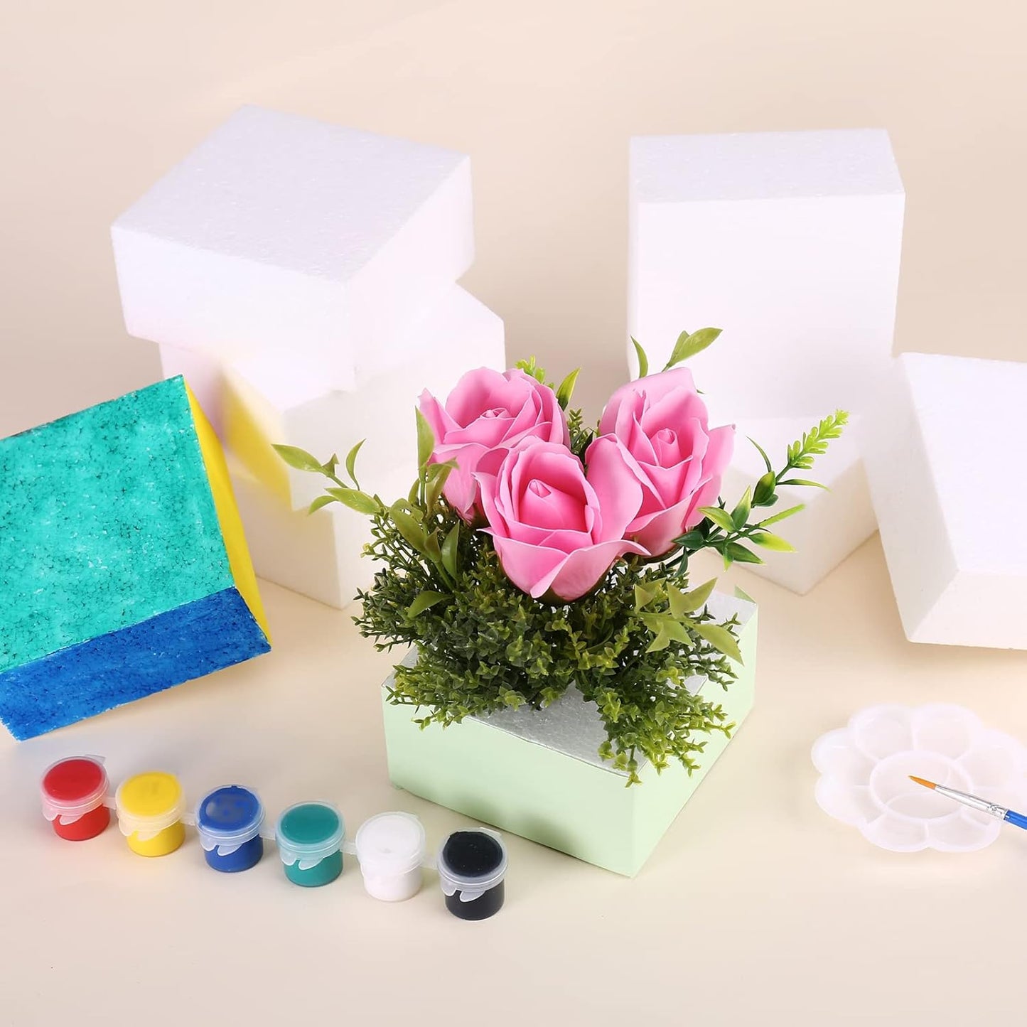 AMZQNART 8 Pack Crafts Foam Blocks, 4x4x2 Square Polystyrene Foam Bricks for Art Sculpting, Flower Arrangements, Sculpture, Modeling, School and Home DIY.