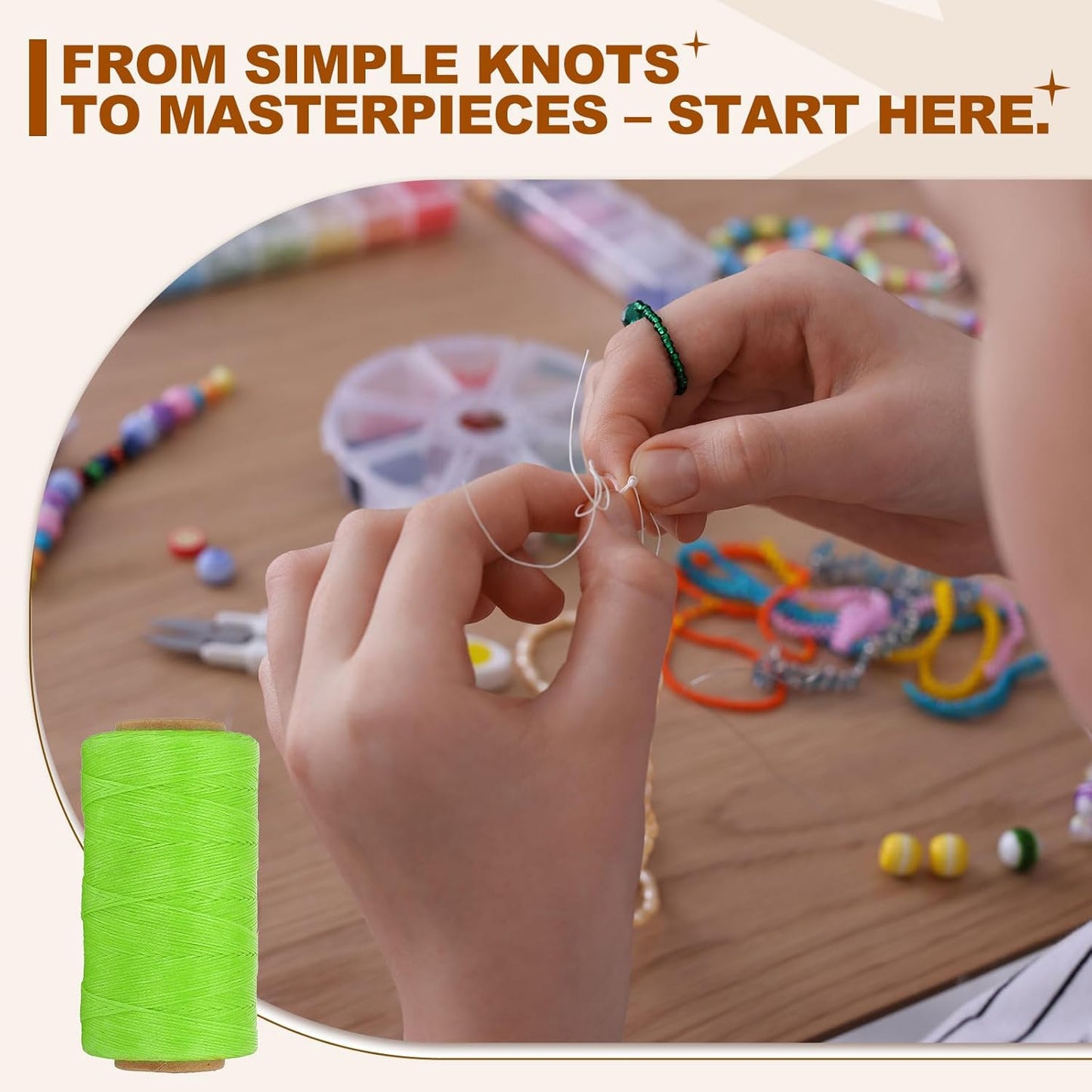 PATIKIL 284 Yard Flat Waxed Thread 150D 1mm Leather Sewing Cord for Repairing Shoes Bags Wallets Jewelry Making DIY Leather Craft, Fluorescent Green