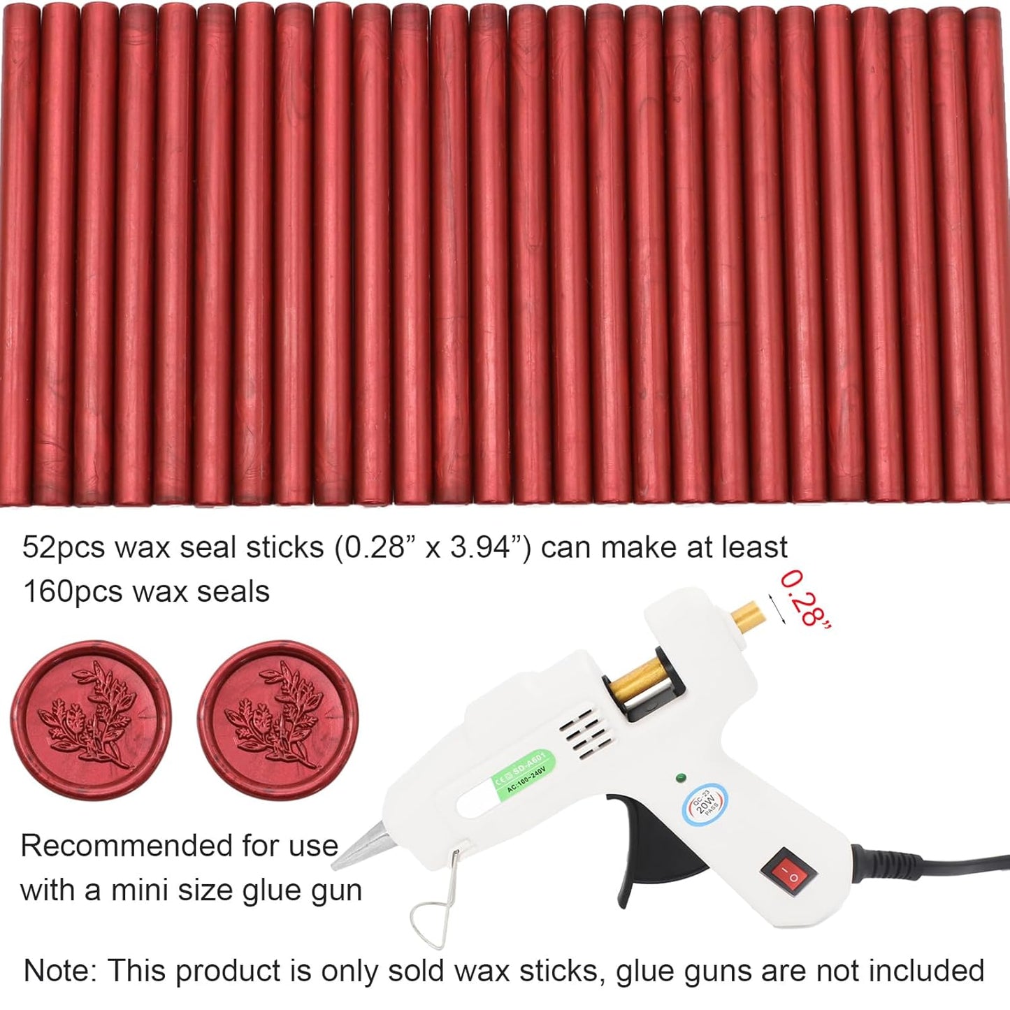 52pcs Wine Red Wax Sealing Sticks, Andotopee Glue Gun Adhesive Seal Sticks for Stamp Seals, Premium Sealing Wax for Envelope Seals Wedding Invitation Craft Adhesive, Great Gift Ideas (Mini Size)
