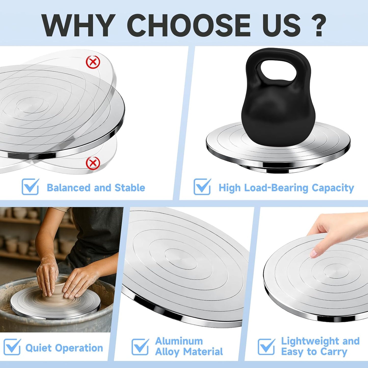 Kartols 12 Inch Sculpting Wheel, Double-Sided Pottery Turnable Wheel Aluminium Alloy Heavy Duty Metal Banding Wheel with Ball Bearings for Ceramics Model Making Clay Modeling Cake Decor Paint Spraying