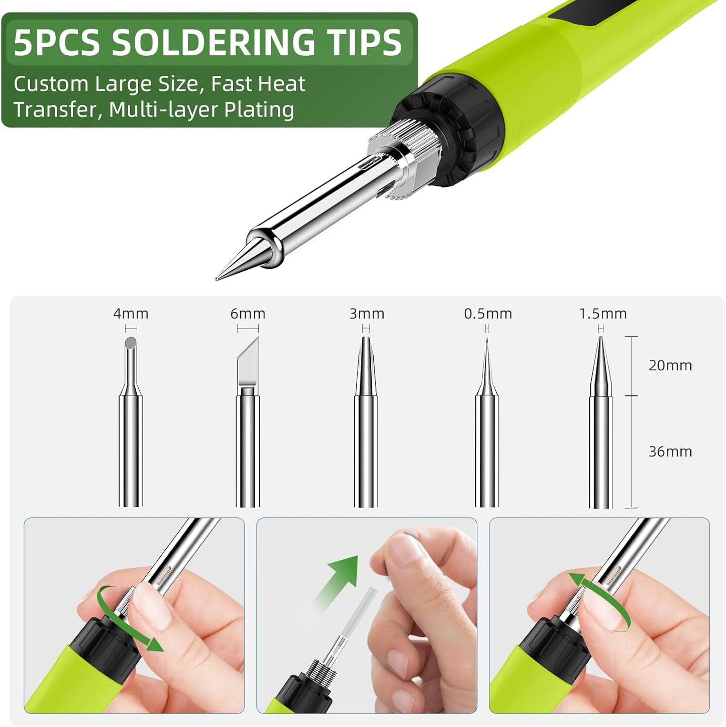 Soldering Iron Kit, 190W Soldering Gun, 110V LED Solder Kit for Electronics, Adjustable Temperature 356-932℉, Includes Solder Wire, Sucker, Tips, Stand, Tweezers, Paste and Solid Wood Box, Green