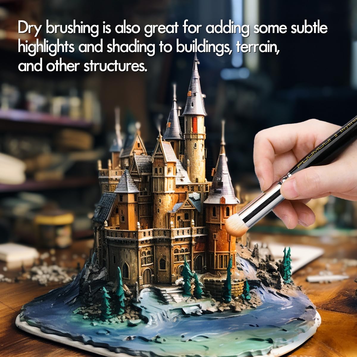 Miniature Paint Brushes with Domed Dry Brush Set for Miniature Painting, Fuumuui 14Pcs Miniature Model Paint Brush Set Dry Brush Miniatures for for Acrylic, Watercolor, Oil