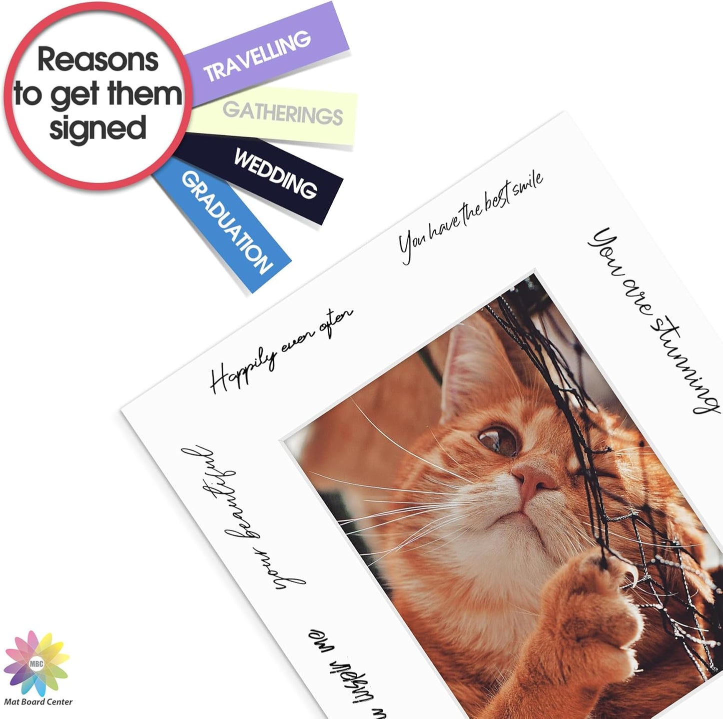 Mat Board Center, Pack of 25, 8x10 for 5x7 White Mats - Acid Free, 4-ply Thickness, White Core - for Pictures, Photos, Framing