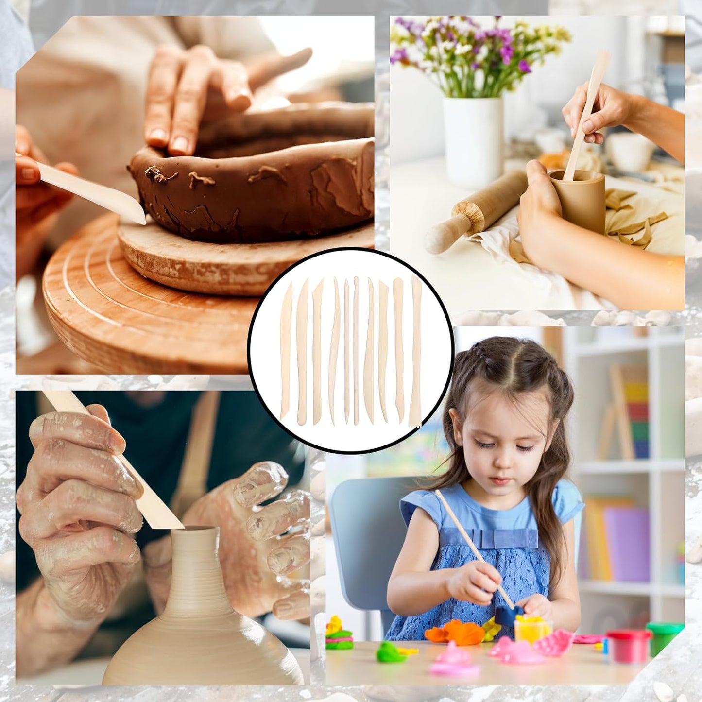 50PCS Wooden Clay Sculpting Tools, 6.2'' Smooth Double Ended Clay Modeling Tools, Polymer Clays Tool Sculpting, Wood Pottery Tool Kit for Ceramics Soap Playdough Carving Supplies