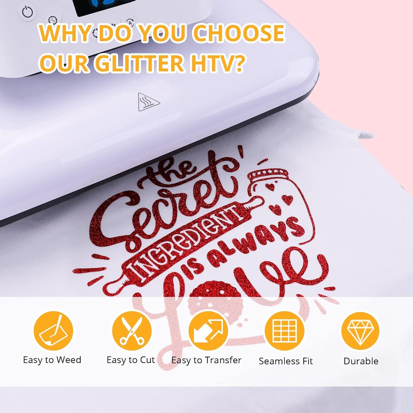 HTVRONT Red Glitter Heat Transfer Vinyl - 10" x 5FT Red Glitter HTV Vinyl for T-Shirts, Iron on Vinyl for All Cutter Machines