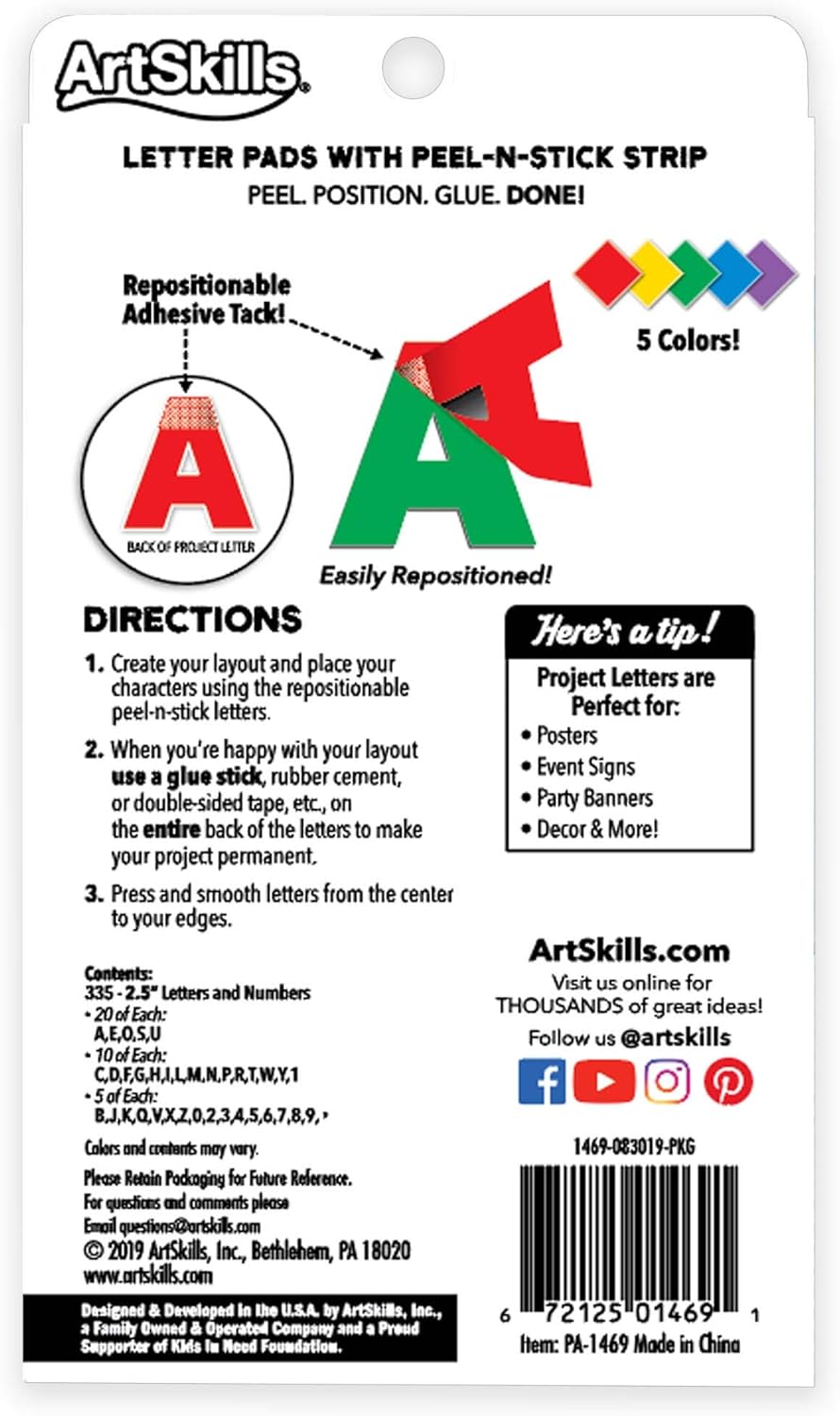 ArtSkills Poster Letters 2.5” Paper Letters for Poster Board Projects, Classroom Bulletin Boards, Sign Making Supplies, Classic, 335 Pieces