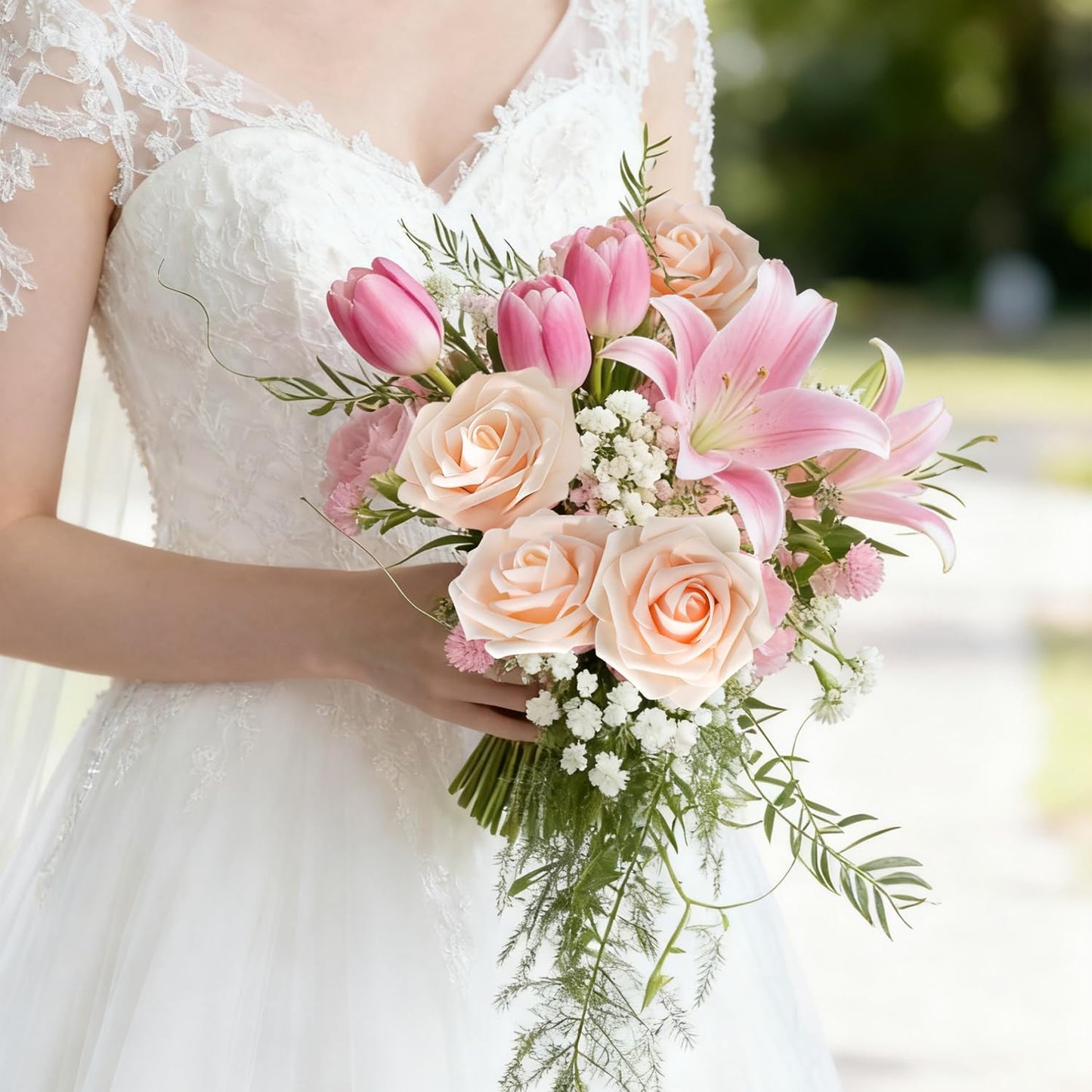 Artificial Flowers Foam Fake Roses 25pcs Champagne Roses with Stems for Home Decor DIY Wedding Bouquets Party Bridal Shower Centerpieces Faux Flower Arrangements Tables Decorations