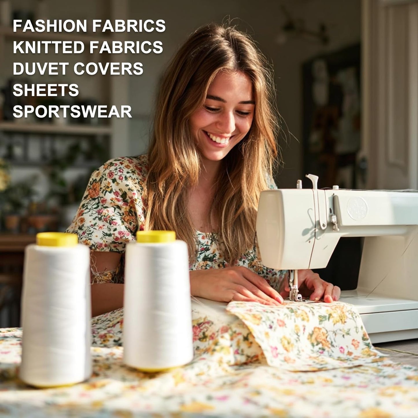 Sewing Thread Cone Set, 2 Pack Serger Thread, 3000 Yards Each, All Purpose Thread for Sewing, Quilting, Machines, Overlock, Merrow & Hand Embroidery (White*2)