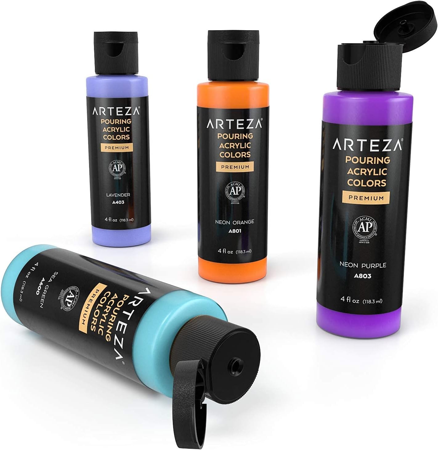 ARTEZA Acrylic Pouring Paint Set, 4 Orchid Colors, 4 oz Bottles, High-Flow Paint, No Mixing Needed, Art Supplies for Canvas, Glass, Paper, Wood, Tile, and Stones, Orchid Tones, 16 Fl Oz (Pack of 1)