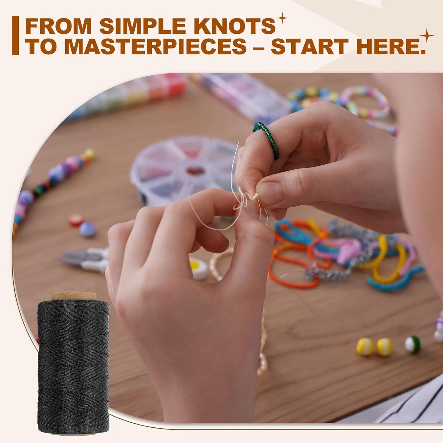 PATIKIL 284 Yard Flat Waxed Thread 150D 1mm Leather Sewing Cord for Repairing Shoes Bags Wallets Jewelry Making DIY Leather Craft, Black