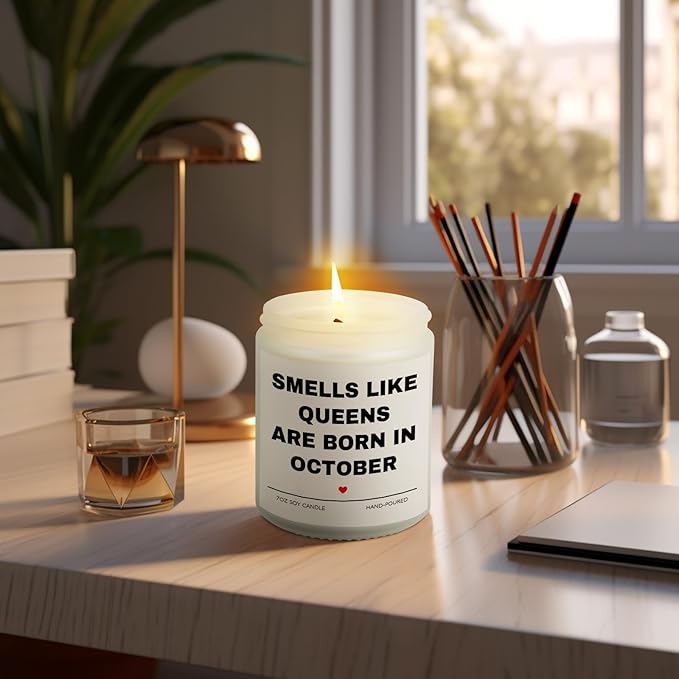 October Birthday Gifts for Women, Queens are Born in October Candle, 30th 40th 50th 60th Happy Bday Gift Idea for Girl Female Sister Mom Aunt Friend from Daughter Son Child Husband,7 OZ