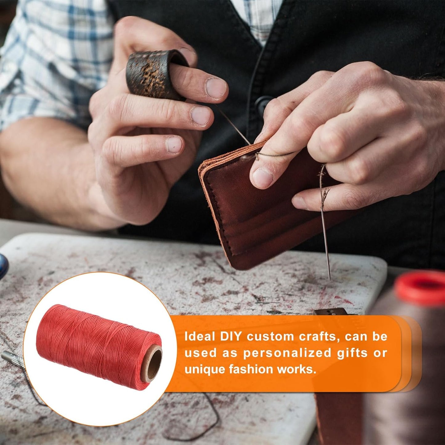 MECCANIXITY Waxed Thread,197 Yard 1mm 210D Flat Wax Thread Polyester Waxed String for Leather Sewing Hand Weaving Book Binding Home Decoration,Bright Red