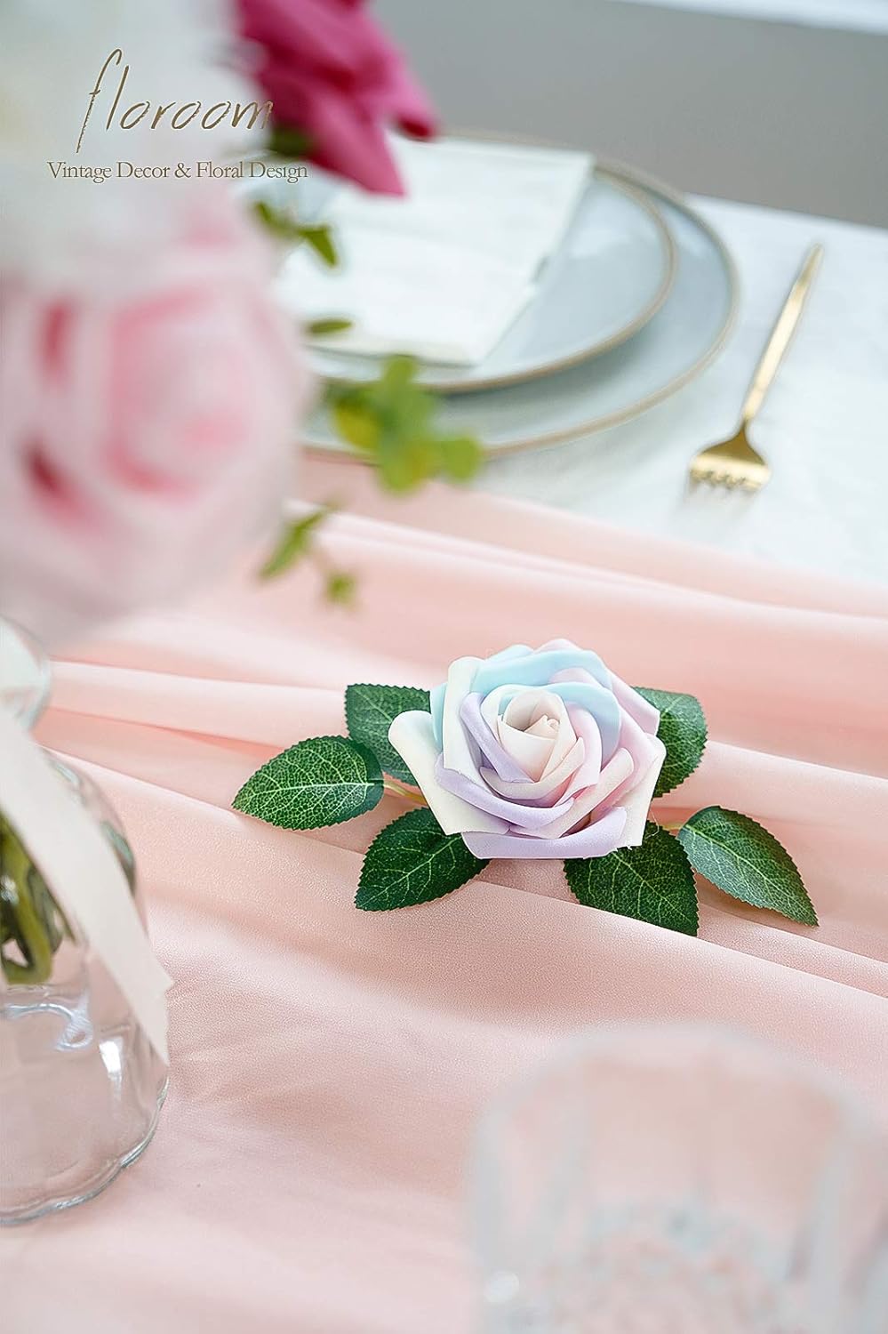 Floroom Artificial Flowers 25pcs Real Looking Whimsical Blush Foam Fake Roses with Stems for DIY Wedding Bouquets Baby Shower Centerpieces Floral Arrangements Party Tables Home Decorations