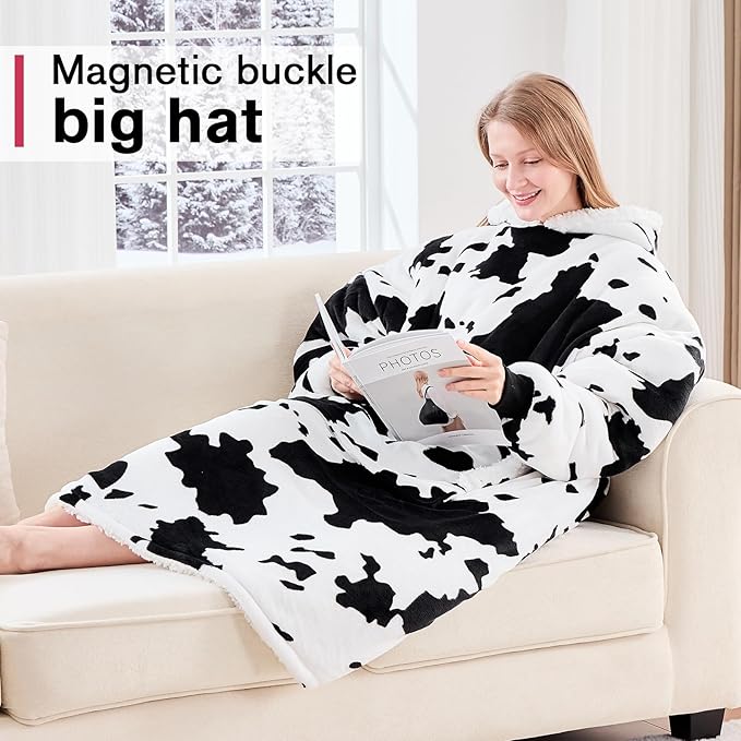 yescool Wearable Blanket Hoodie, Flannel Sherpa Fleece Blanket Sweatshirt for Adults Women Men,One Size Fits All