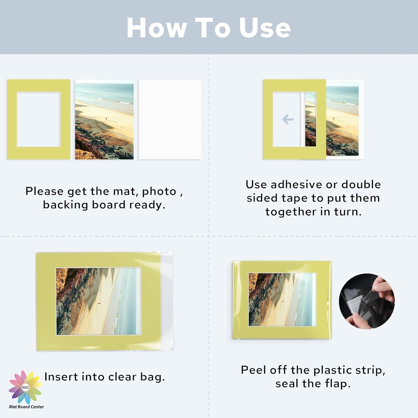 Mat Board Center, Pack of 10, 11x14 for 8x10 Mix Color Mat Kit - Acid Free, 4-ply Thickness, White Core - Includes Backing Boards and Clear Bags - for Pictures, Photos, Framing