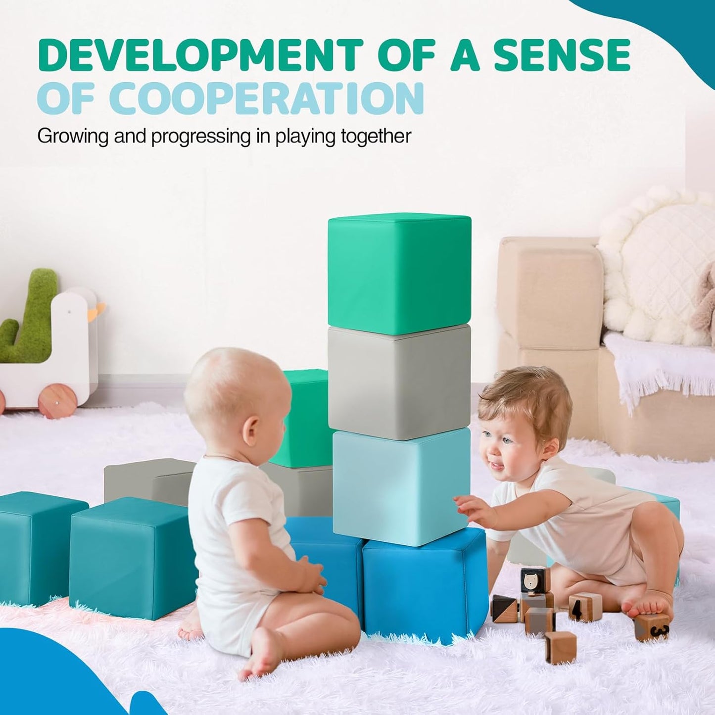 Foam Building Blocks for Kids: 12-Pieces PU Leather Colorful Foam Blocks - Building Toys for Toddler - Giant Stacking Blocks Toys - Soft Indoor Playset for Birthday Gift Preschool Learning (Modern)