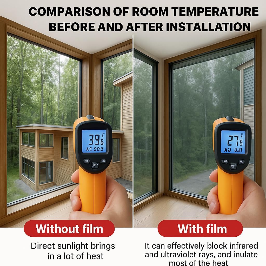 Rockrose Professional Window Tint for Home – One Way Privacy Window Film for Home Offices Heat Blocker Reflective Adhesive Mirror Tint with 99% UV Block – Black-Silver 36in x 100FT