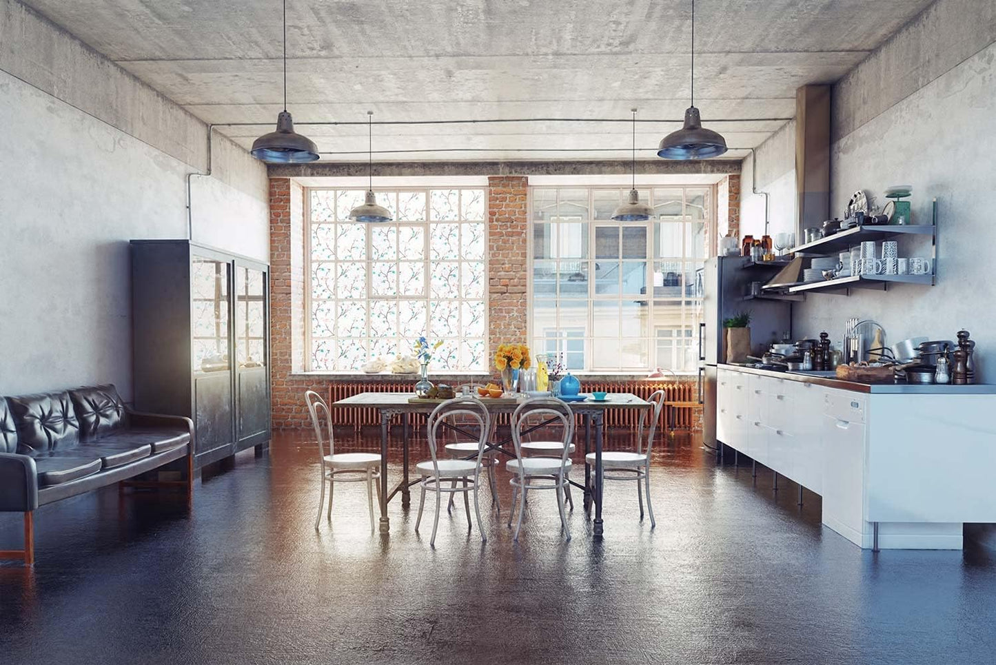 VSUDO Static Cling Decorative Window Privacy Film – Frosted Privacy Window Film with Jasmine Floral & Stained Glass Design, Adhesive-Free Tint for Home, Bathroom & Office (17.5" x 157.5")