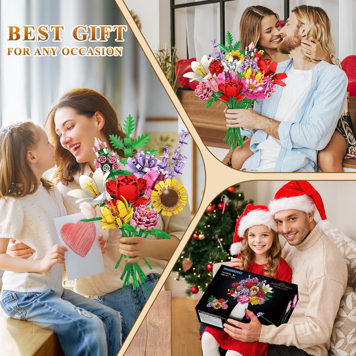 Flower Bouquet Building Set, 1464 PCS Botanical Collection Building Block Toy, 18 Flowers Rose Sunflower Home Plant Decor, Birthday Gifts for Adults Women Boys Girls 8-12+