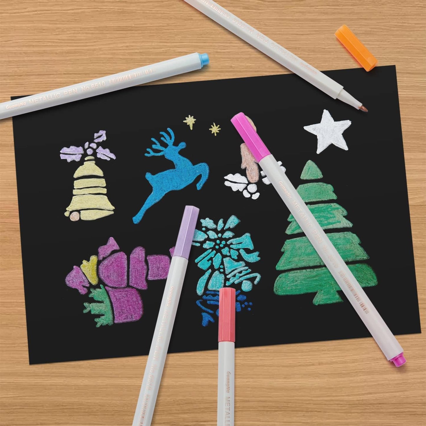 YUANCHENG Metallic Marker Pens, Set of 12 Colors Fine Point Metallic Marker Pens for Black Paper, Rock Painting, Easter Egg, Halloween Pumpkin, Card Making, Ceramics, DIY Photo Album