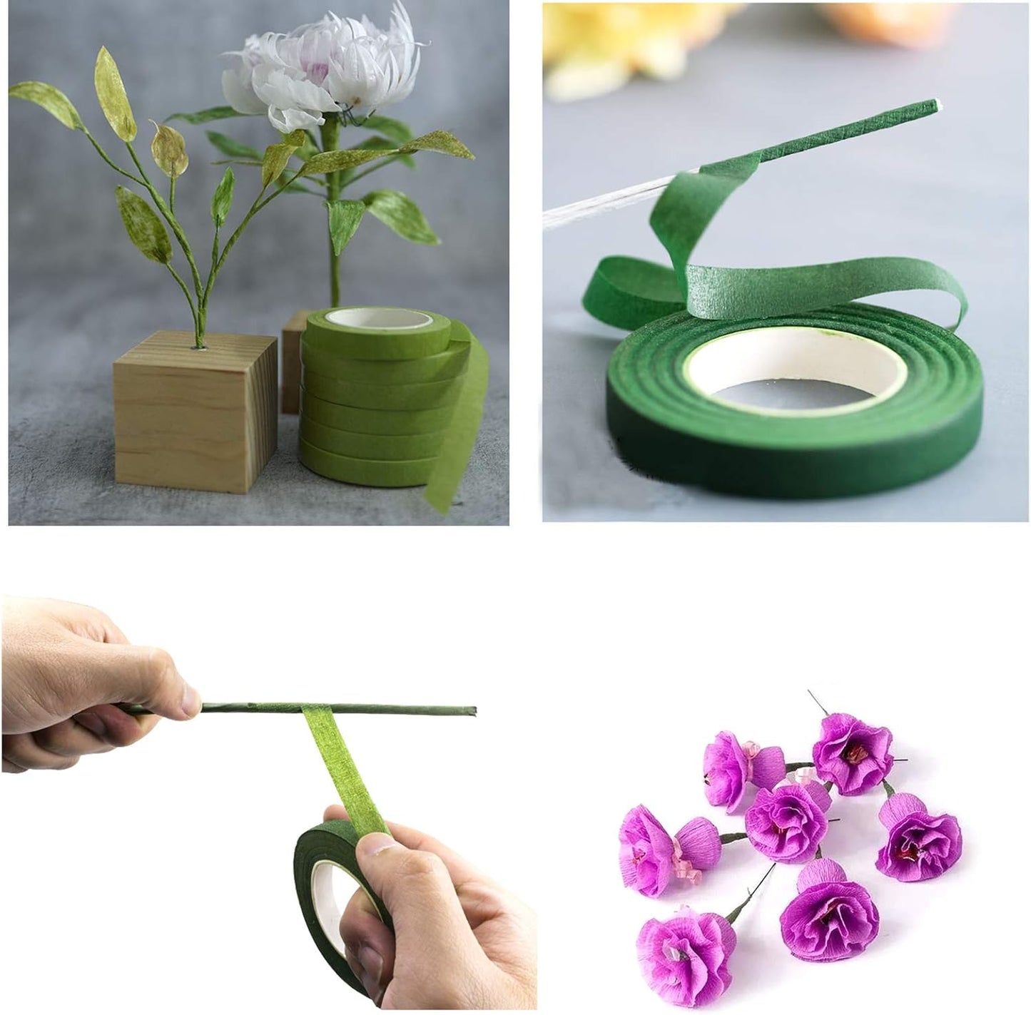 4 Rolls 1/2 Inch Floral Tapes Florist Wraps for Bouquet Stem and Flowers Making Craft Projects (30 Yards, Dark Green)