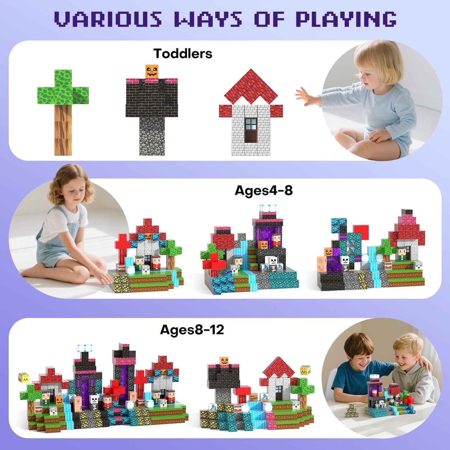 150PCS Magnetic Blocks - Magnet Tiles Toys for Kids, Magnetic Building Blocks Cubes, Stacking Magnets Toys for Kids, Birthday Gifts for Boys and Girls Age 3+ Years Old