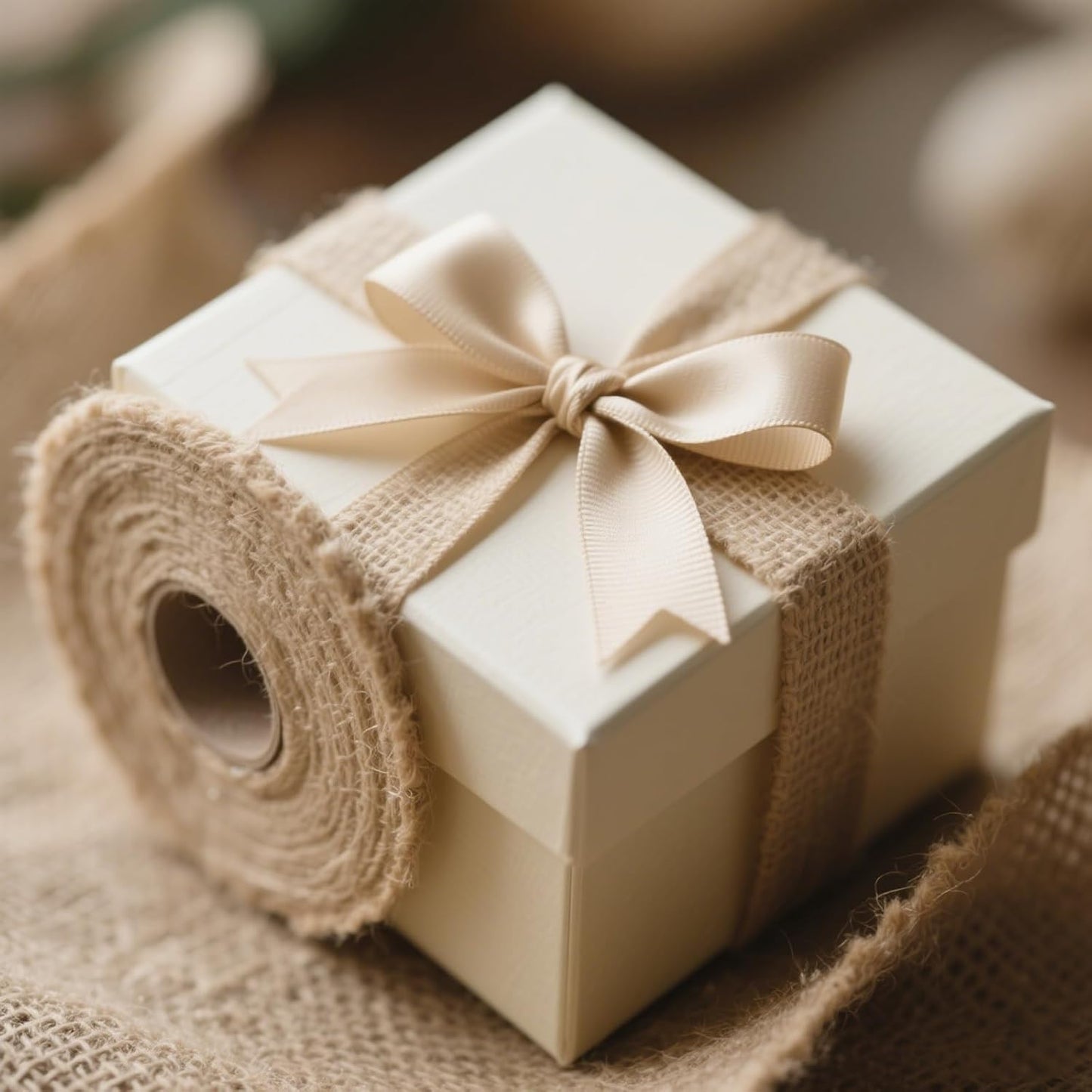 KINJOEK 1 Inch Wide 82 Yards Burlap Ribbon, Natural Jute Fabric Ribbon, Crafts Ribbon for Christmas, Wedding, Gifts, Burlap Fabric DIY, Decoration