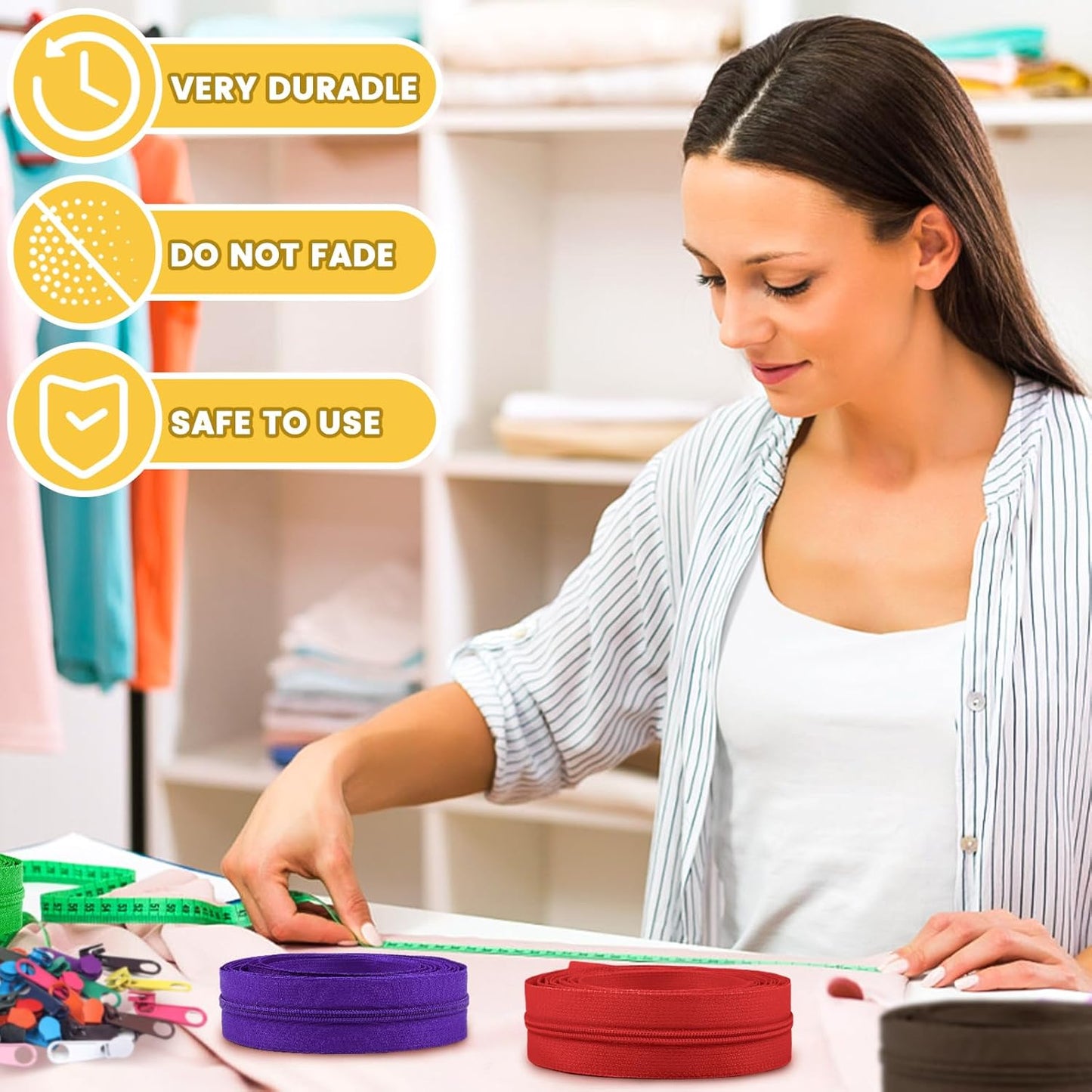 DOITEM 22.2 Yards Zippers 10 Pieces Assorted Colors #5 Nylon Coil Zipper, Sewing Zippers Endless Zips with 40 Pieces Zipper Sliders Zip Heads for DIY Sewing Tailor Craft Supplies