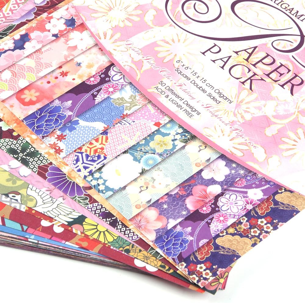 Origami Paper Kit 100 Sheets 70GSM 6 Inch Square Double Sided Color 100 Vivid Solid Colors for Hand Crafts Origami Paper Arts Creativity. Bohemian Blossom