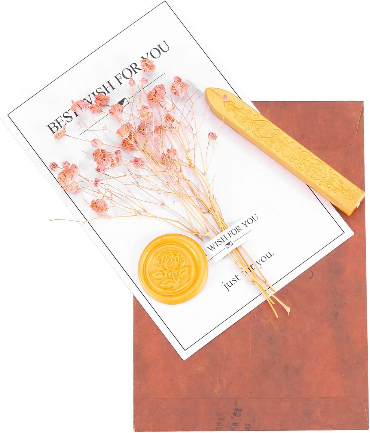 Yoption 5 Pcs Sealing Wax Sticks with Wicks for Wax Seal Stamps, Christmas Cards, Wedding Invitations, Wine Packaging, Gift Wrap, Envelopes (Amber Gold)